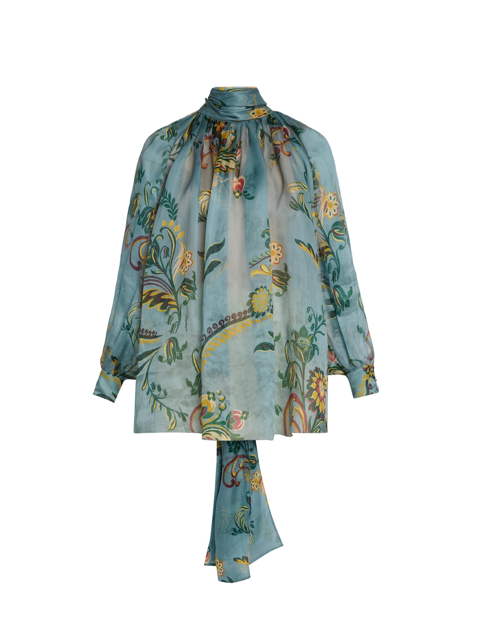 Etro Women's Printed Silk Top - Stampa Fdo Azzurro