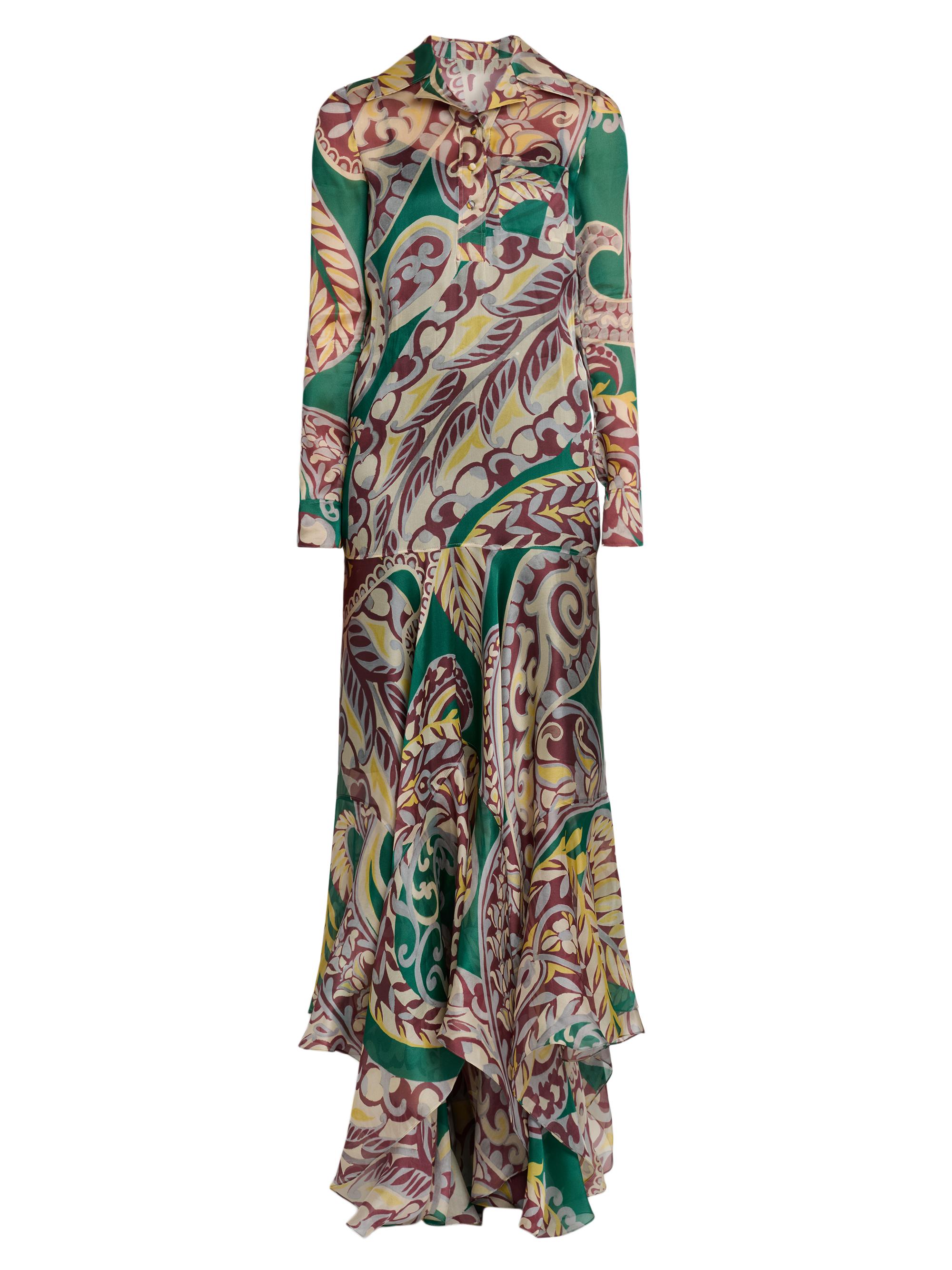 Etro Women's Printed Silk Maxi Shirtdress - Stampa Verde