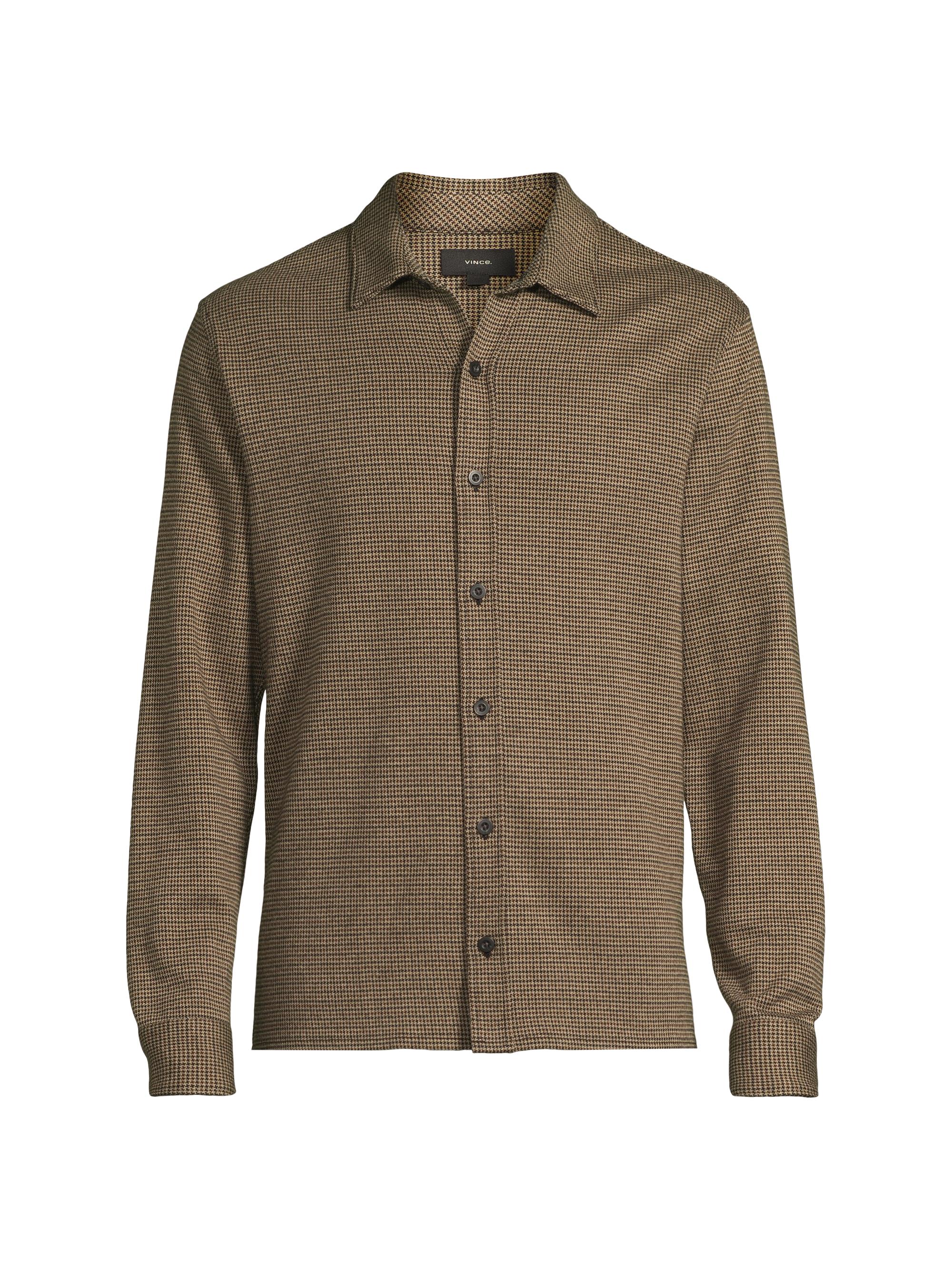 Vince Men's Houndstooth Cotton-Blend Button-Front Shirt - Dark Roast Combo