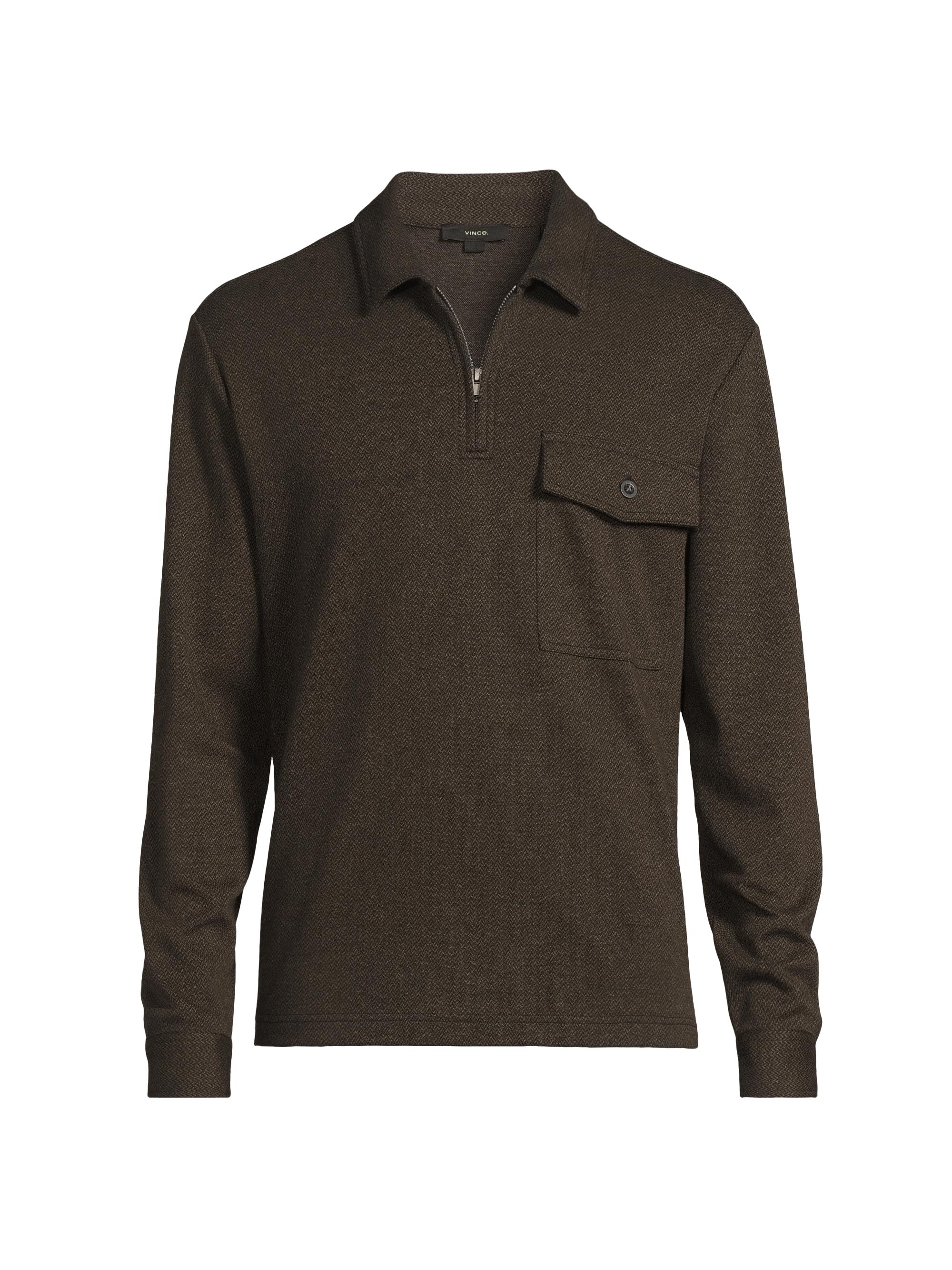 Vince Men's Herringbone Quarter-Zip Polo Shirt - Dark Roast Black