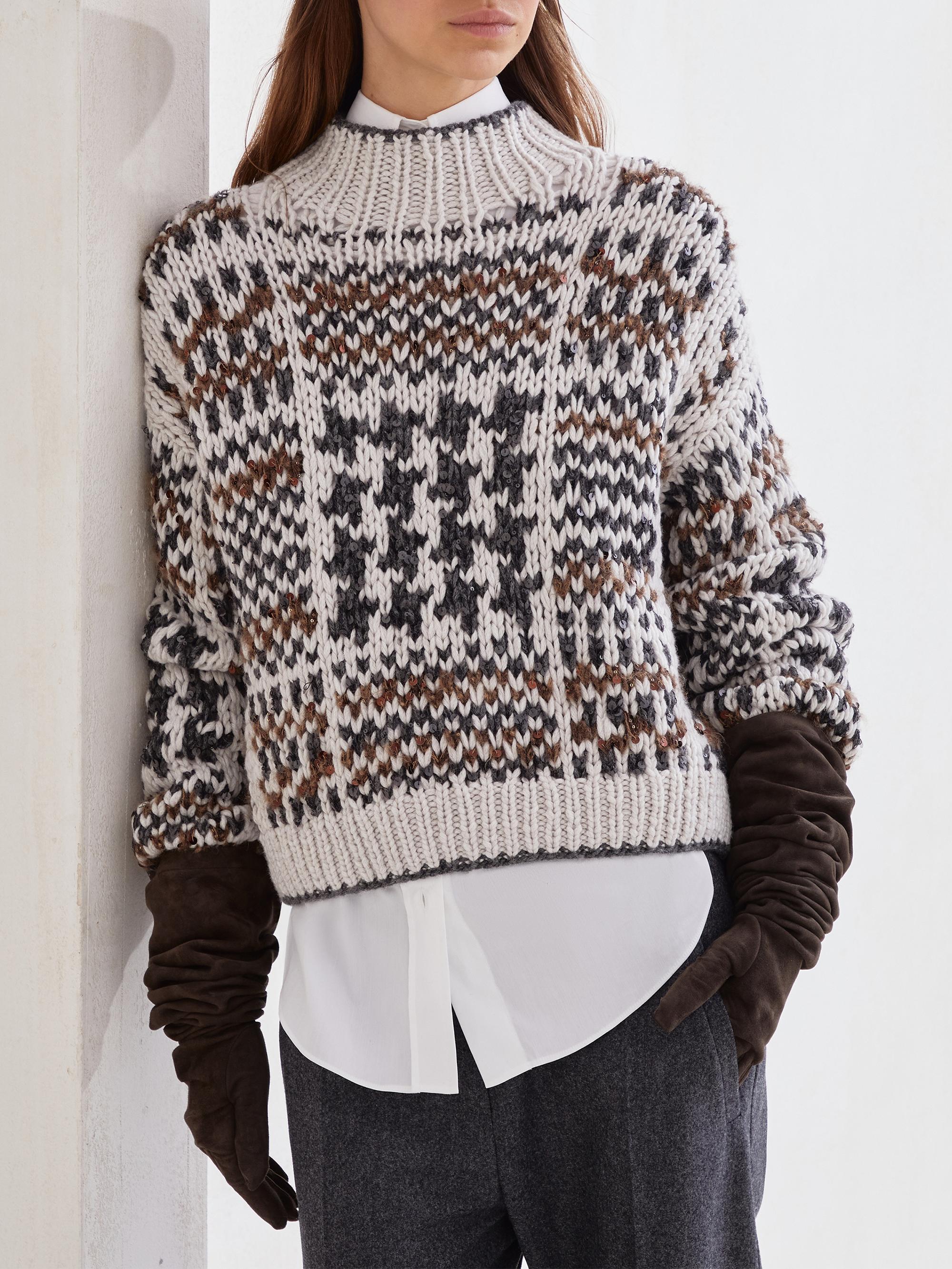 Brunello Cucinelli Handmade Prince of Wales Opera Sweater in