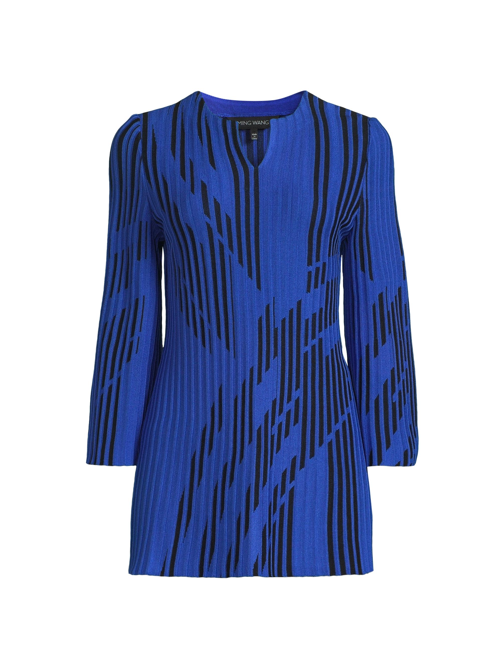 Ming Wang Women's Two-Tone Knit Long-Sleeve Tunic - Sapphire Sea Black