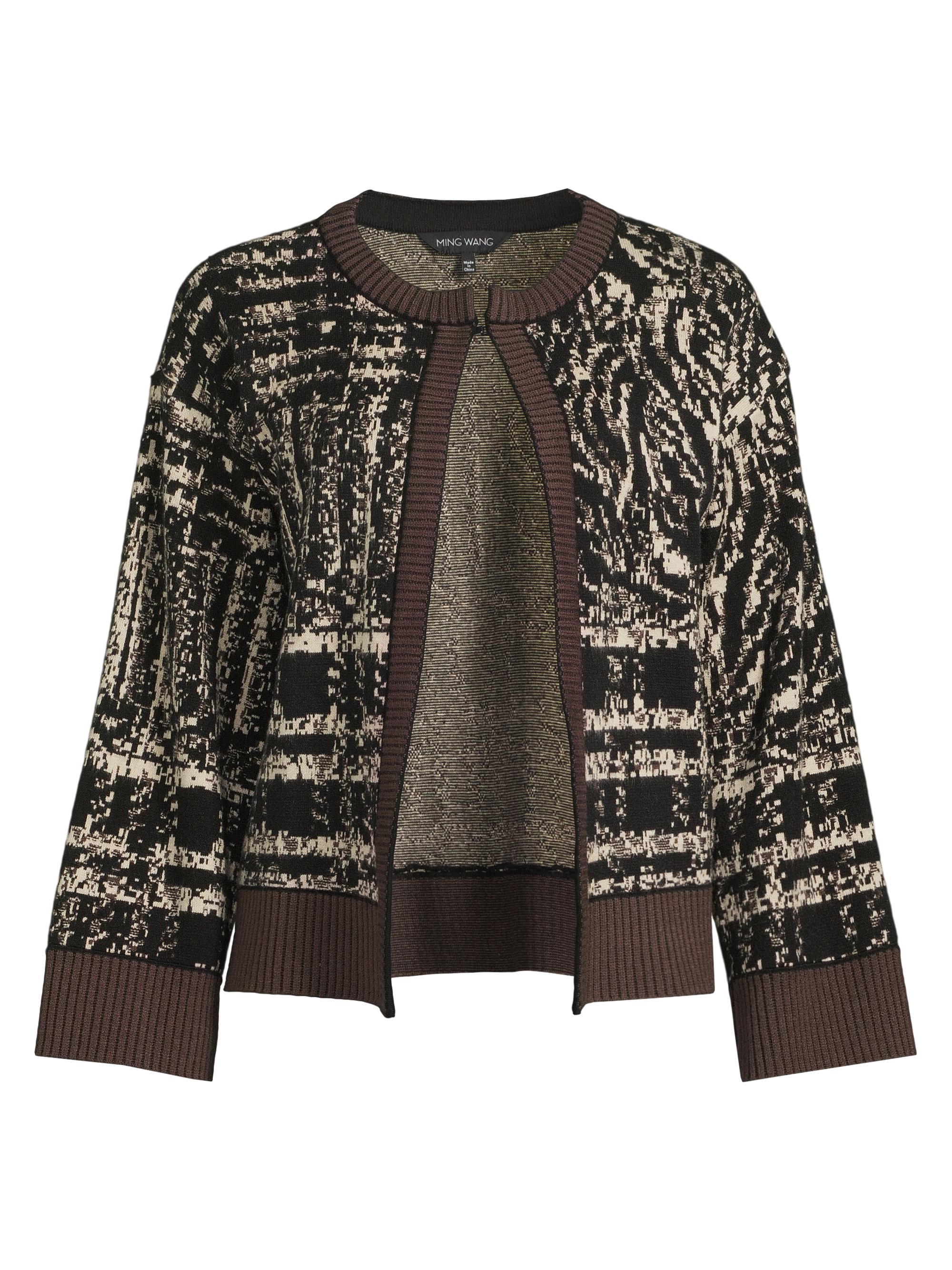 Ming Wang Women's Missy Jacquard Knit Cardigan - Dark Umber Black