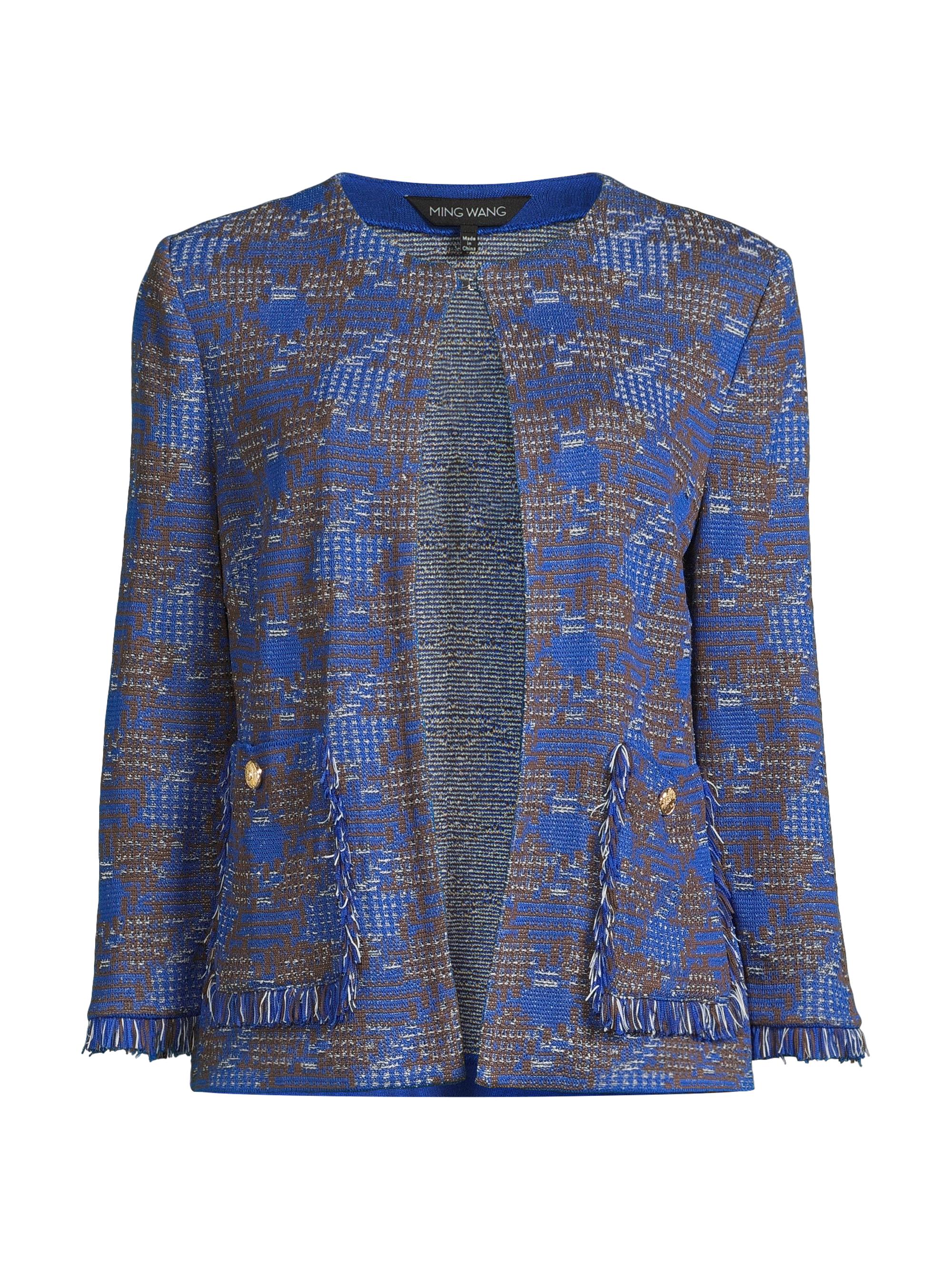 Ming Wang Women's Missy Tweed Knit Jacket - Sapphire Sea Dark Umber