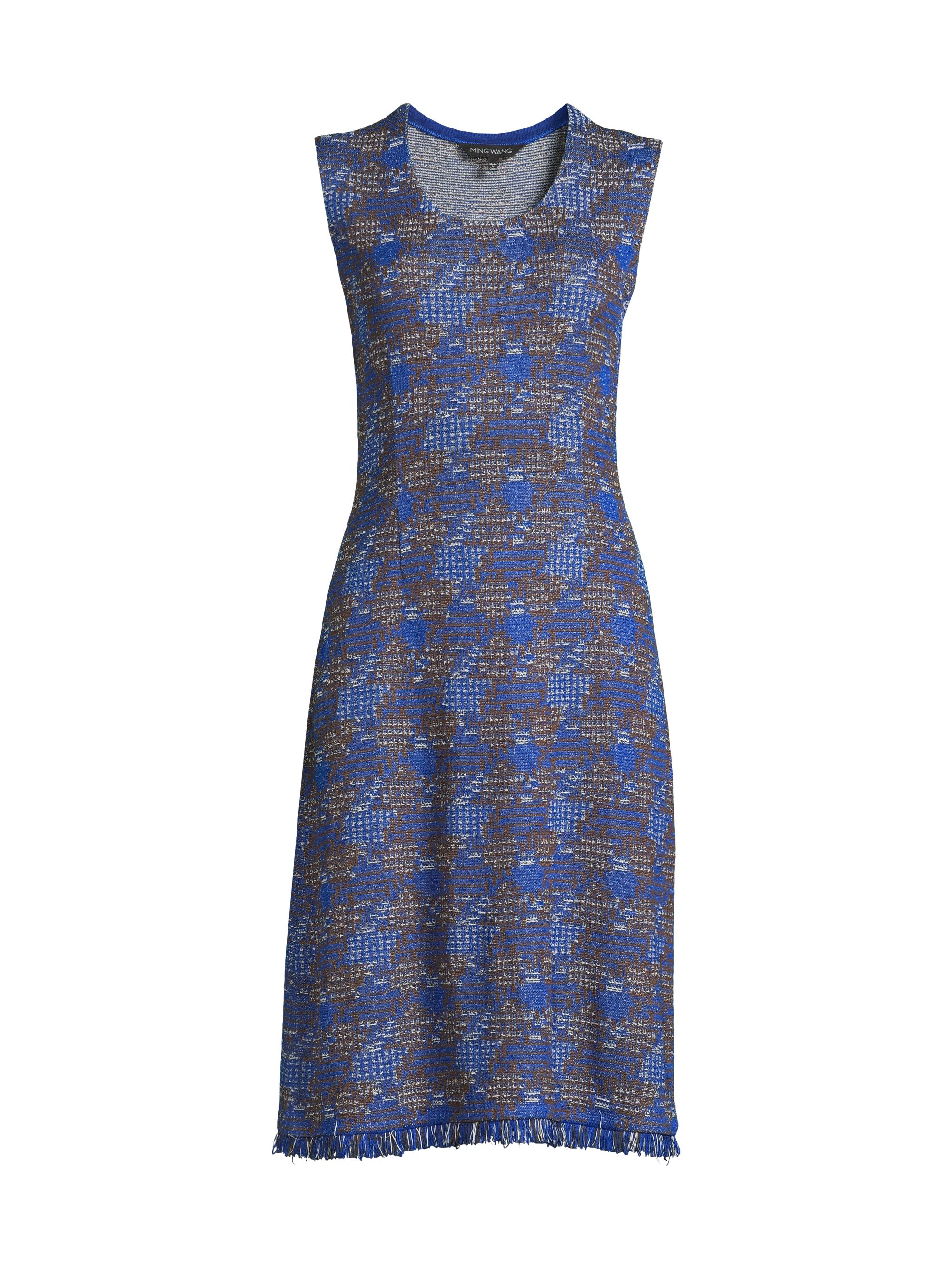 Ming Wang Women's Missy Tweed Knit Sheath Knee-Length Dress - Sapphire Sea Dark Umber
