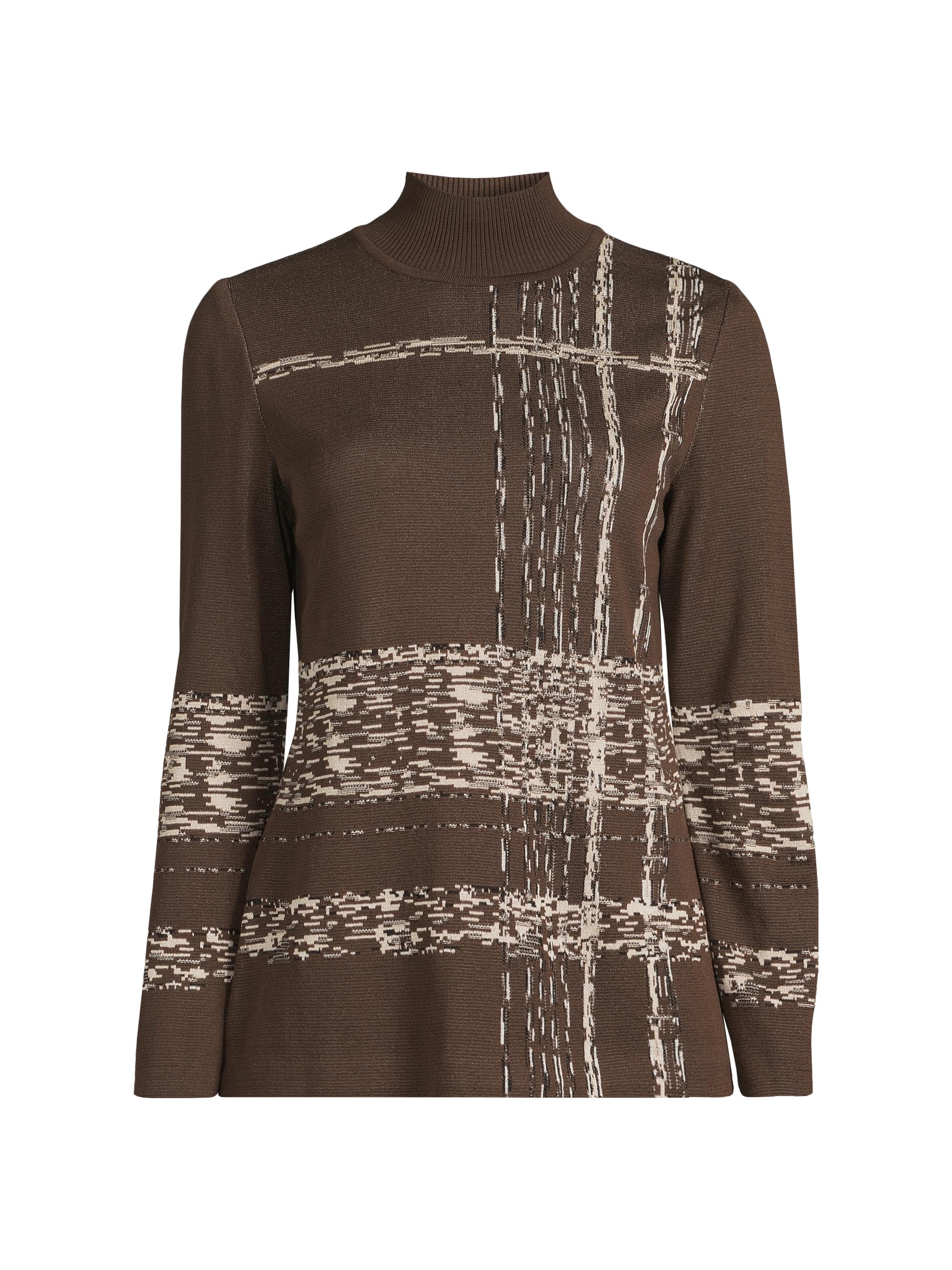 Ming Wang Women's Missy Striped Mock Turtleneck Sweater - Dark Umber Black