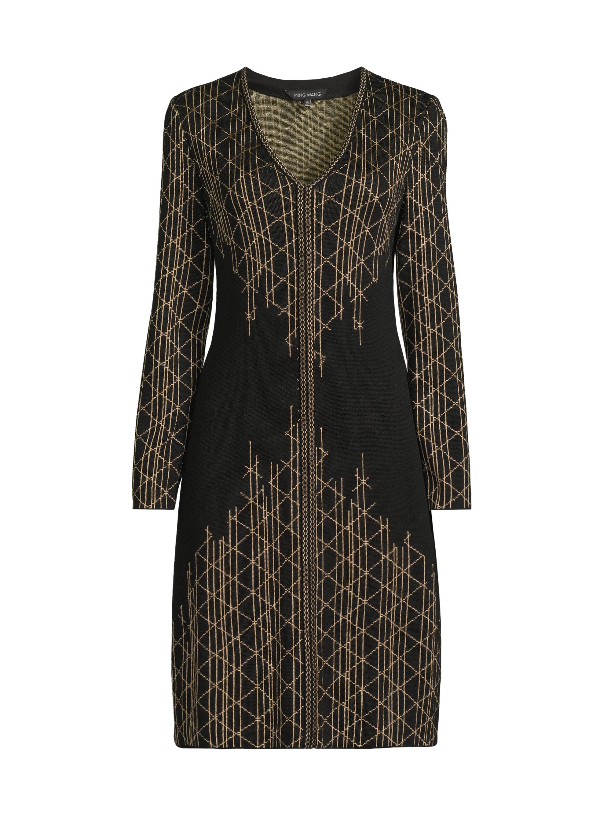 Ming Wang Women's Missy Lurex-Knit Sheath Knee-Length Dress - Black Gold