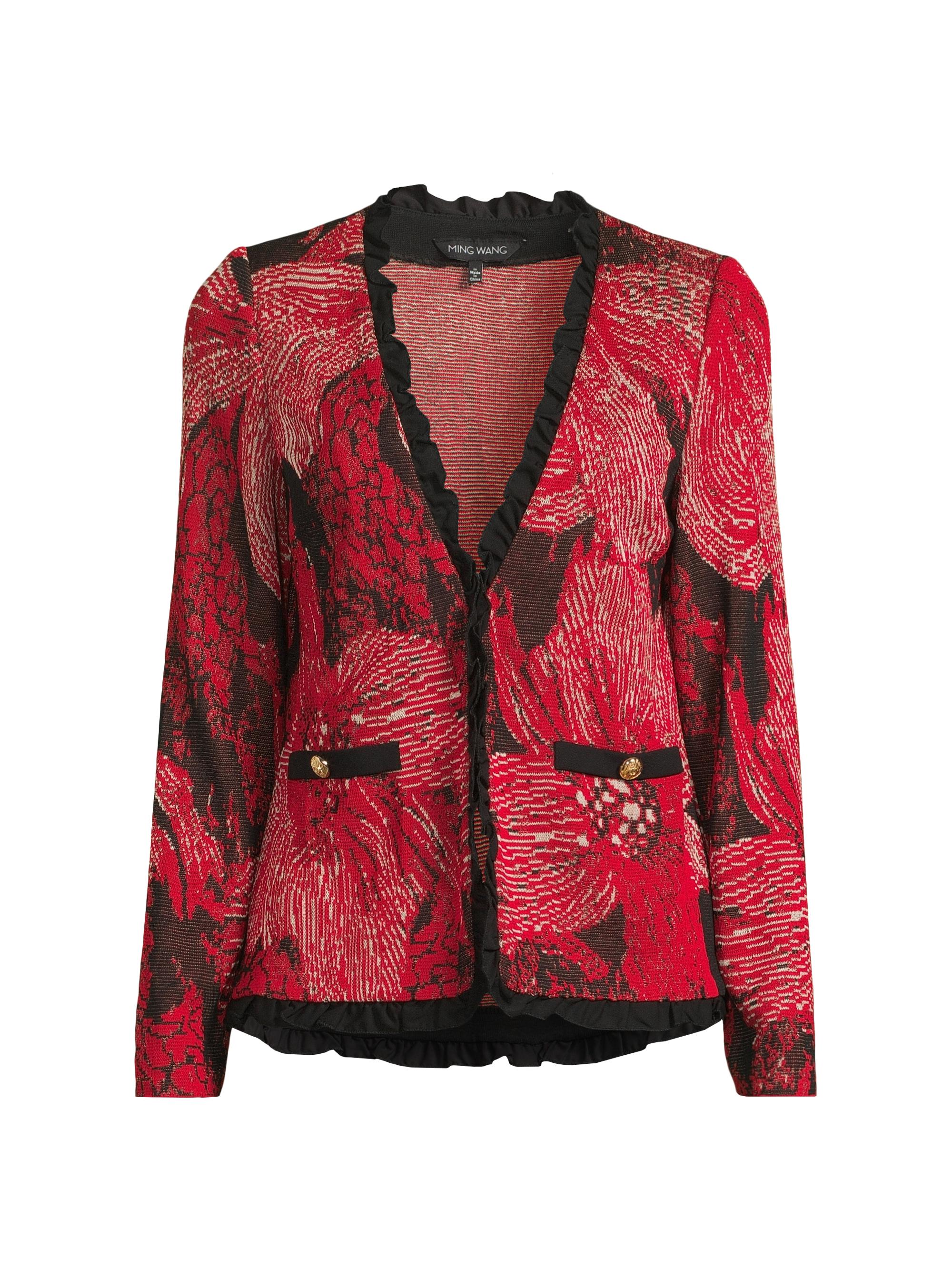 Ming Wang Women's Missy Floral Jacquard Jacket - Holiday Black