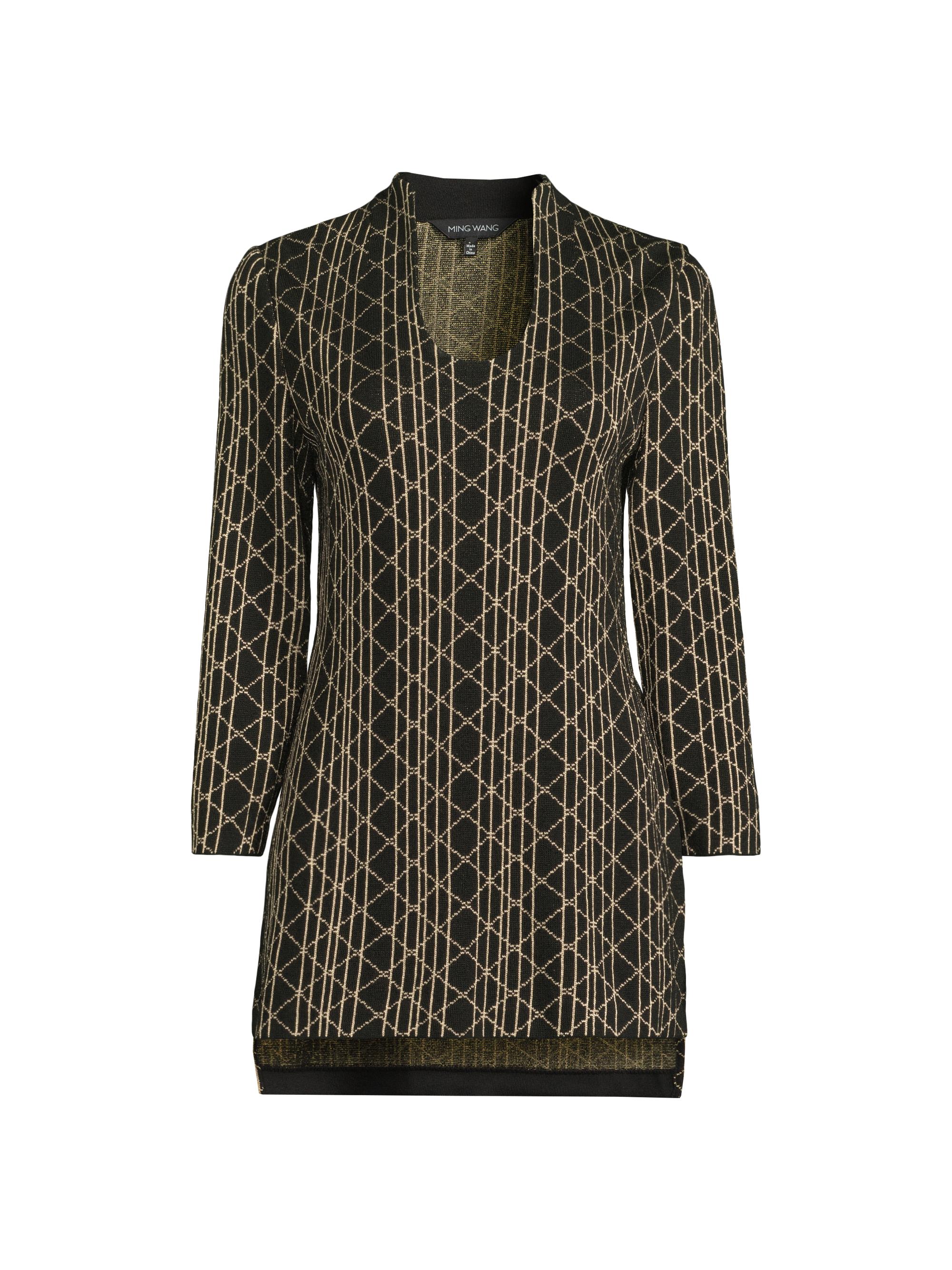 Ming Wang Women's Missy Geometric Lurex-Knit Tunic - Black Gold