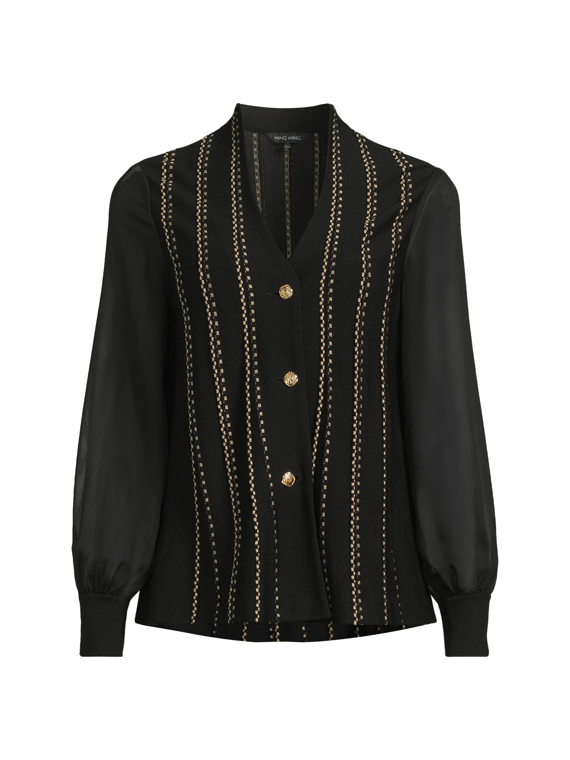 Ming Wang Women's Missy Lurex-Knit Cardigan - Black Gold