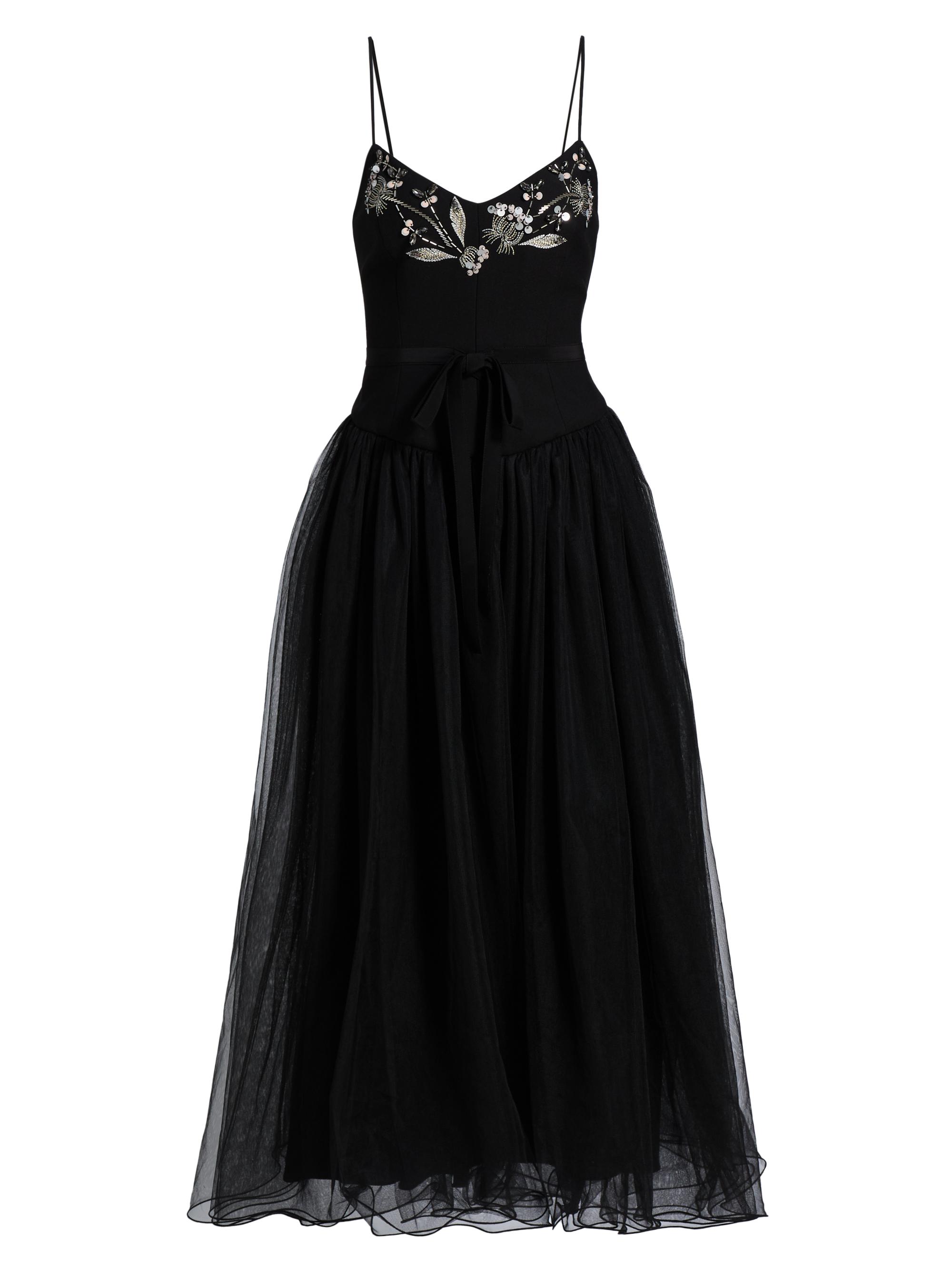 Cinq à Sept Women's Freddie Embroidered Tulle Midi-Dress - Black Multi