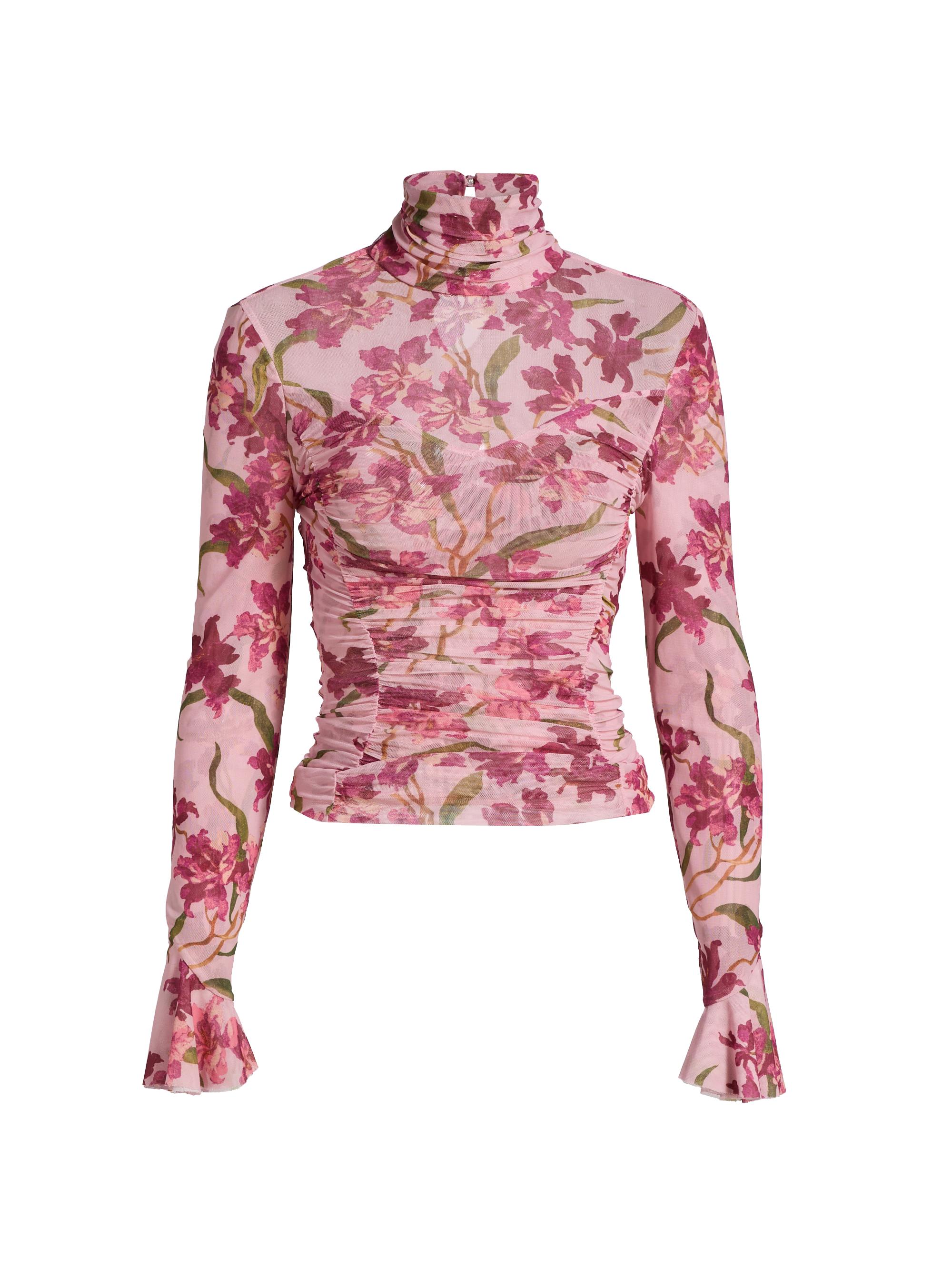 L'AGENCE Asami Floral Satin One-Shoulder Blouse | Saks Fifth Avenue