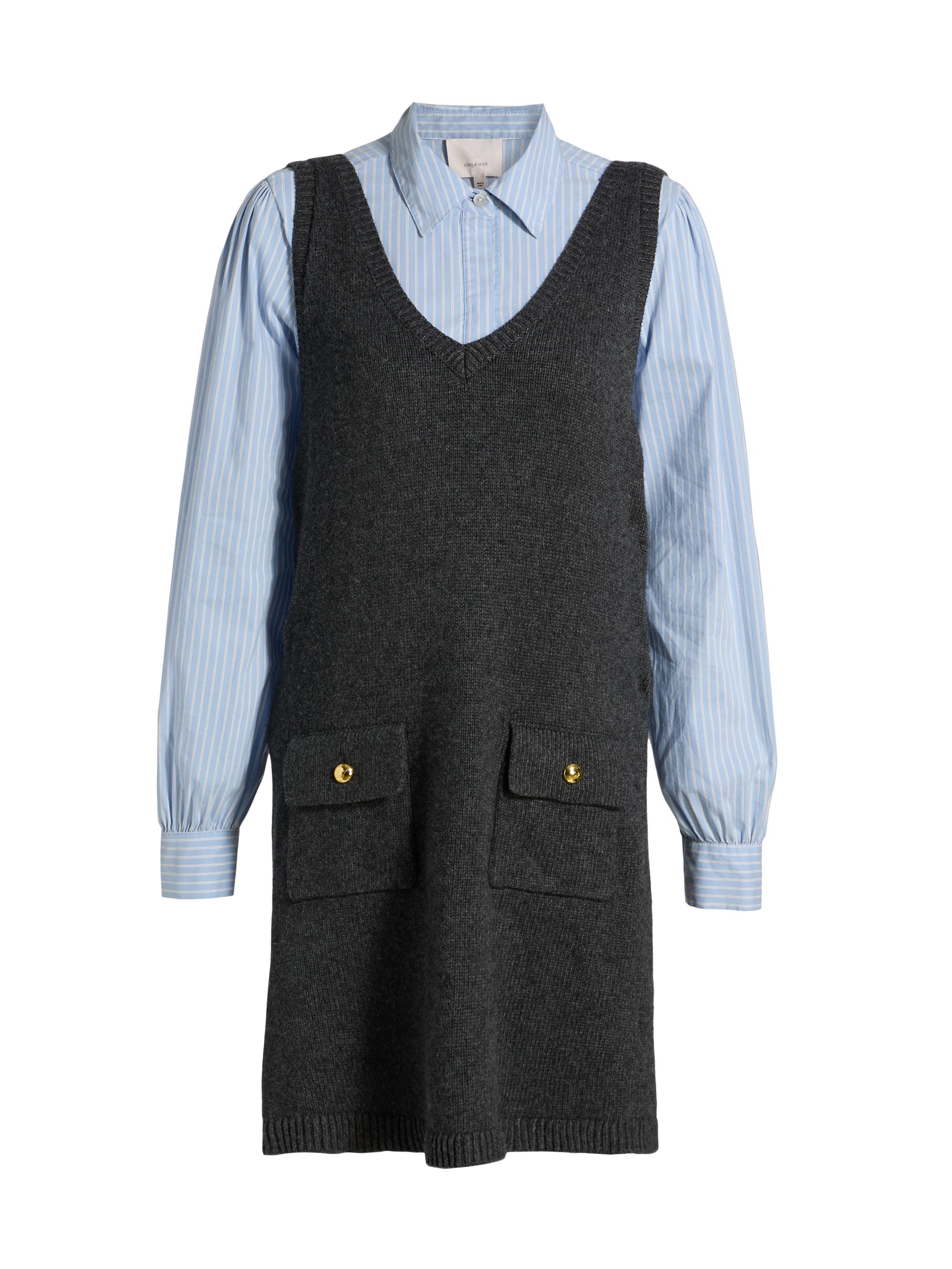 Cinq à Sept Women's Vivianne Striped Knit Combo Minidress - Charcoal Blue Stripe