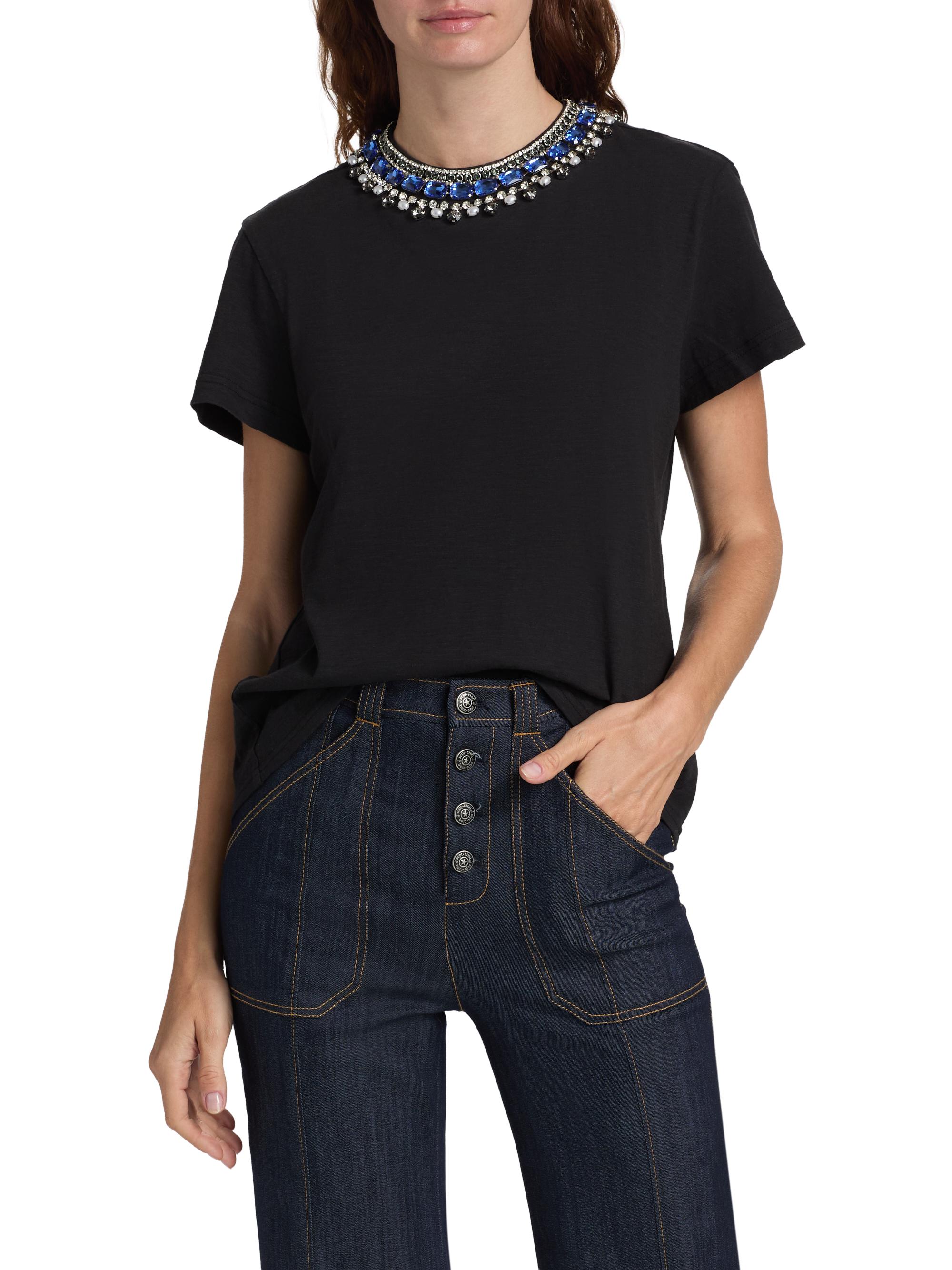 Cinq à Sept Danielle Crystal-Embellished Cotton T-Shirt | Saks