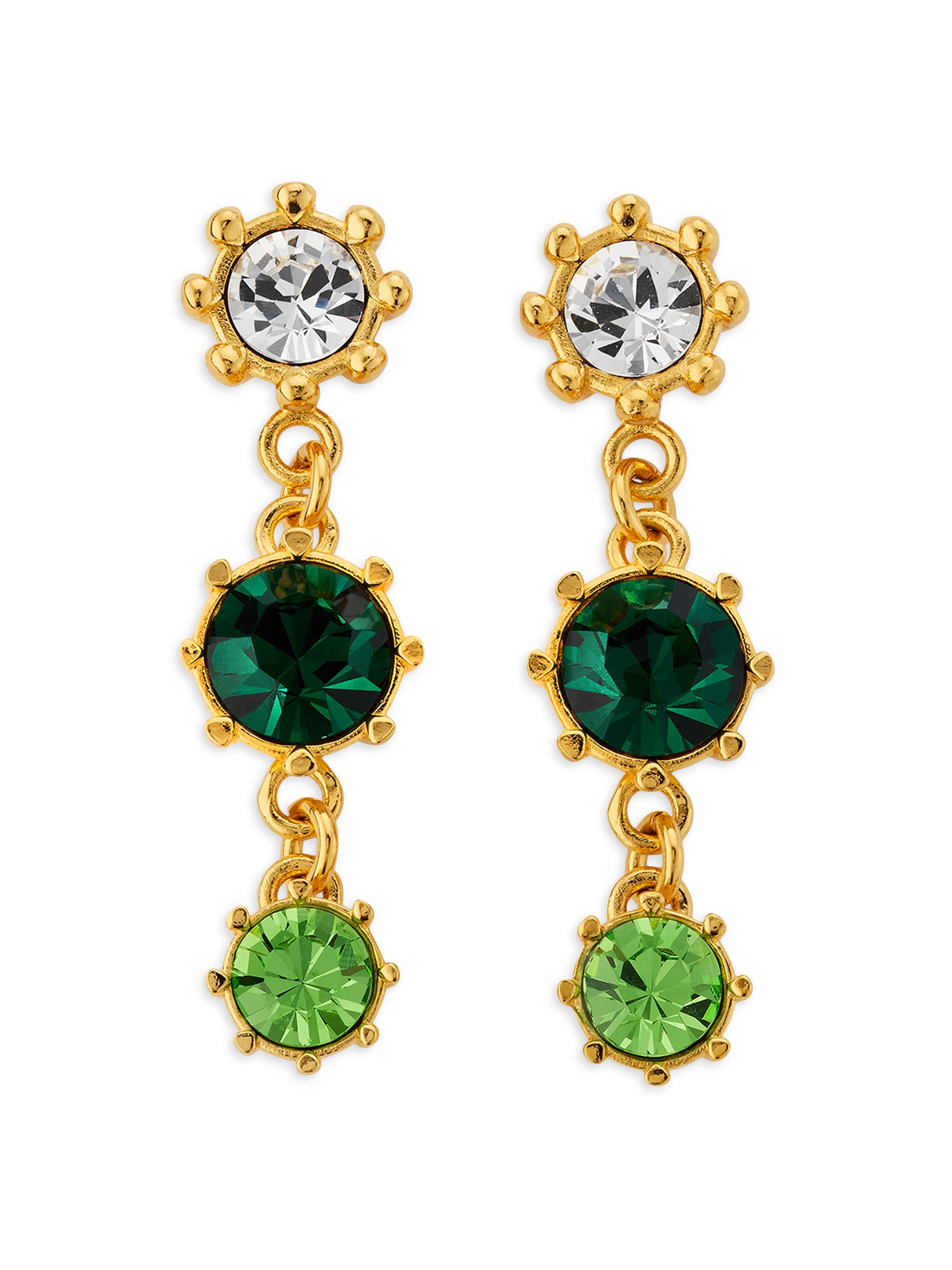 Oscar de la Renta Women's 24K-Gold-Plated, Imitation Pearl & Glass Crystal Drop Earrings - Peridot