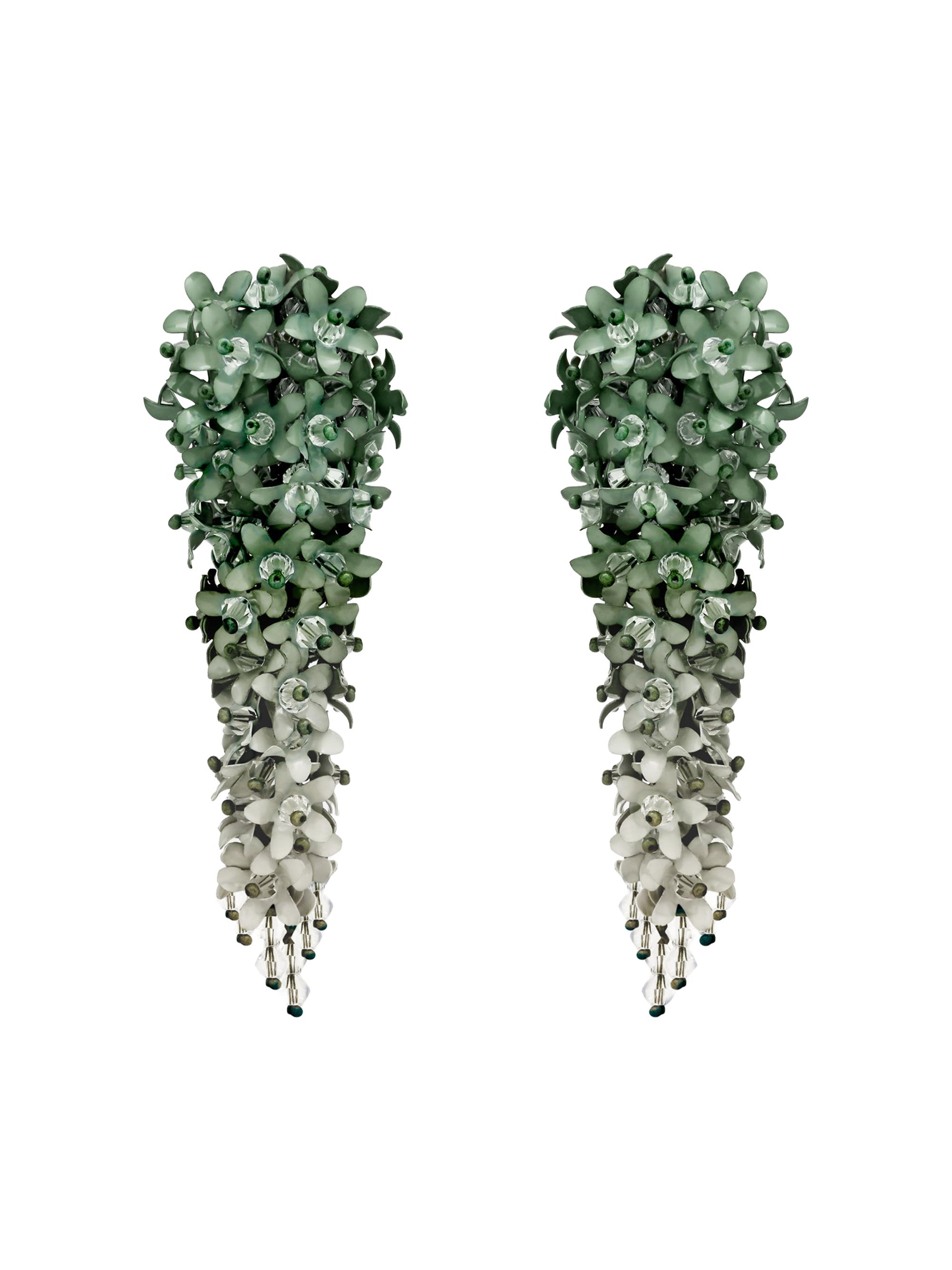Oscar de la Renta Women's 24K-Gold-Plated & Mixed-Media Cascading Flower Clip-On Earrings - Sage
