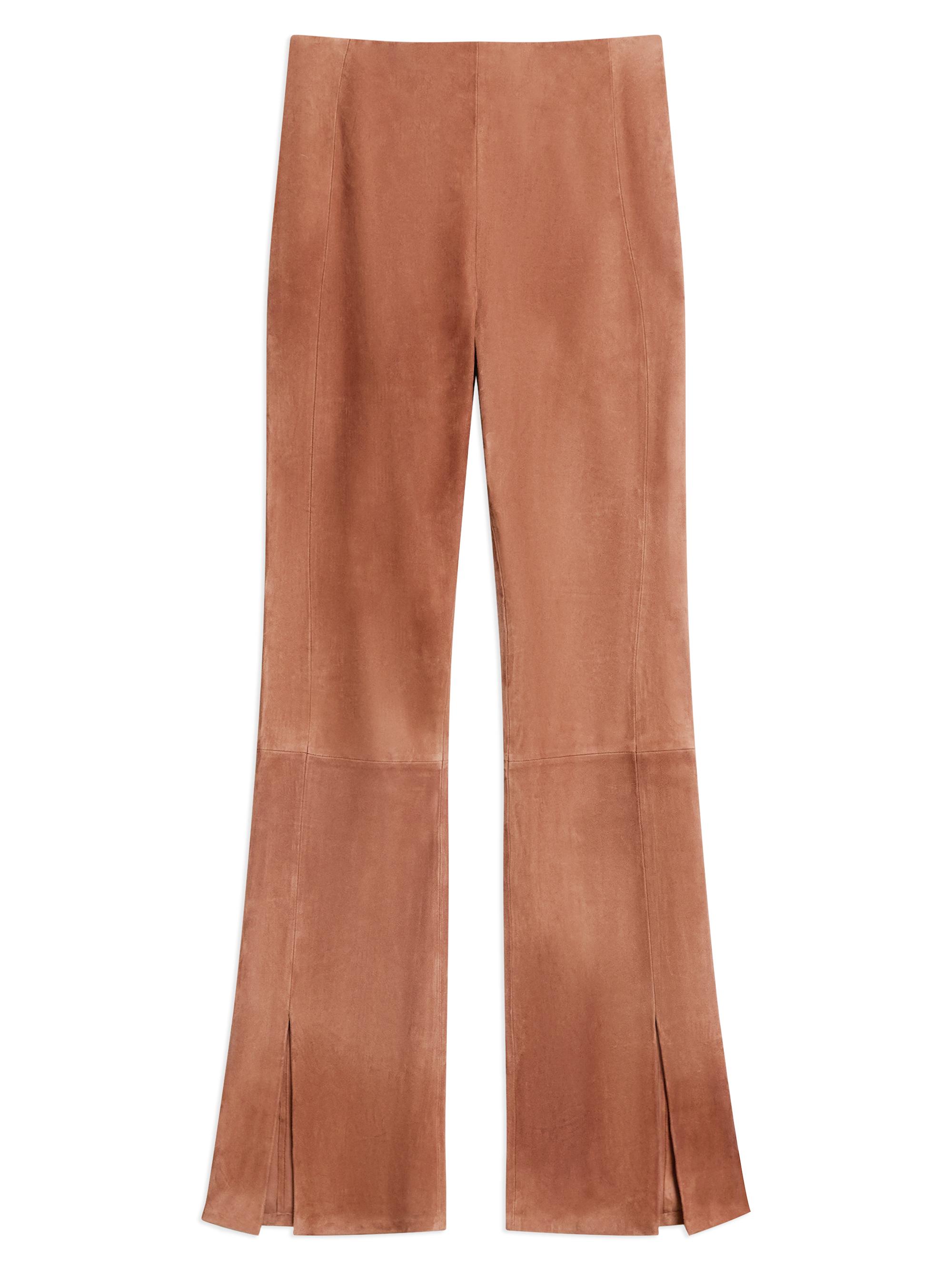 Theory Women's Slit-Detail Leather Flared Pants - Caramel