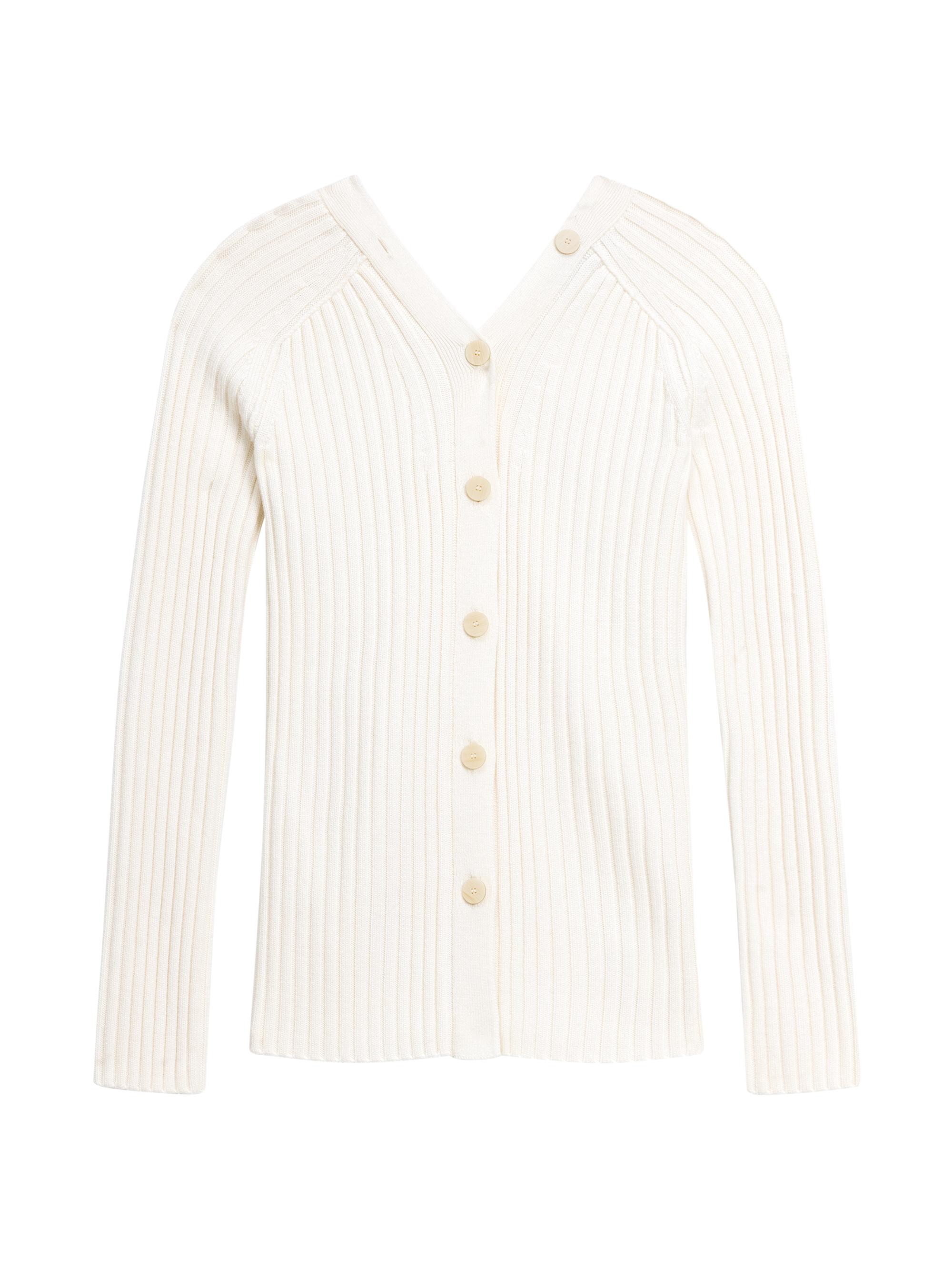 Theory Women's Long Open Back Ribbed Cardigan - White