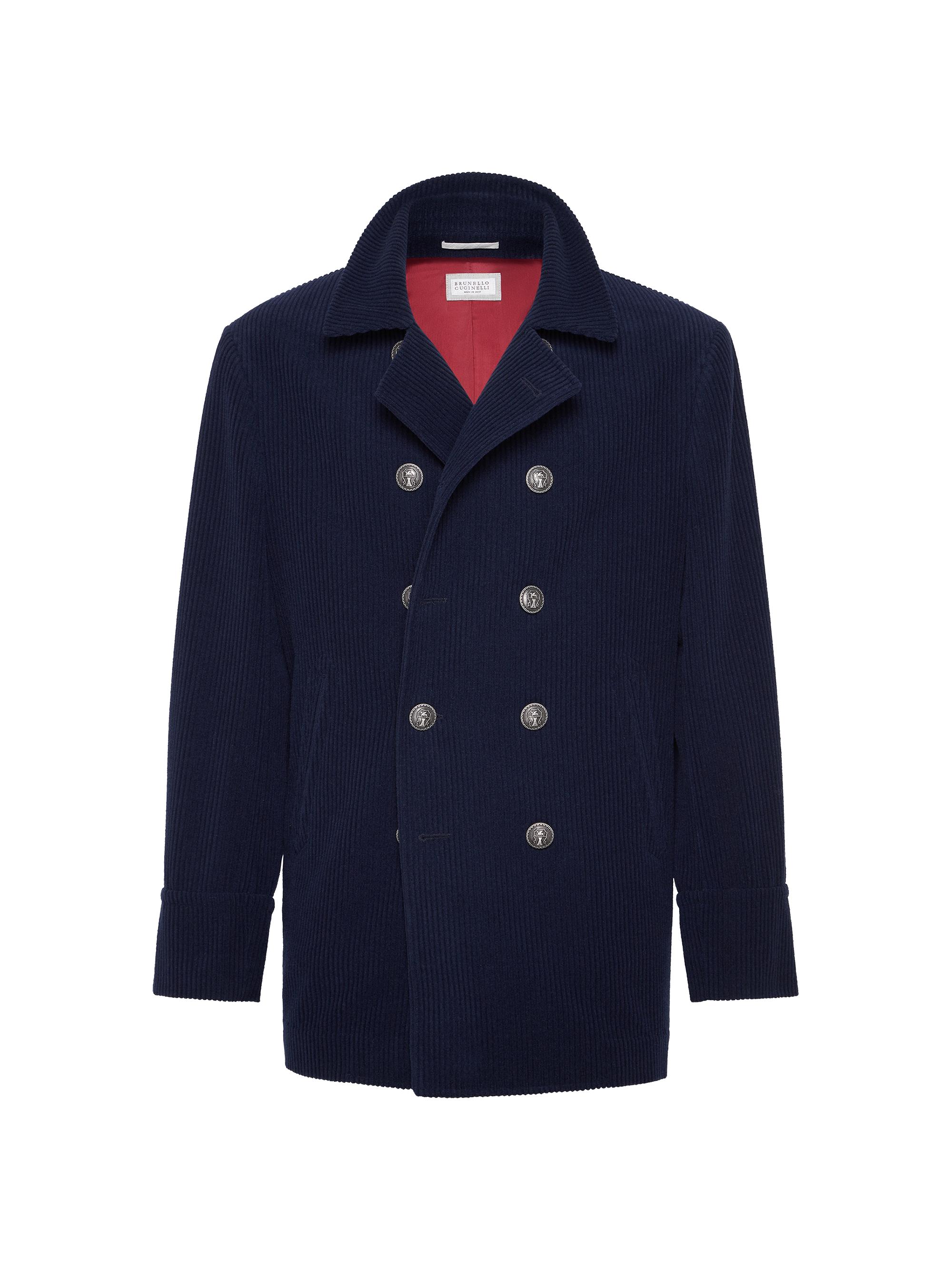 Brunello Cucinelli Men's Cashmere Wide Wale Corduroy Pea Coat - Blue