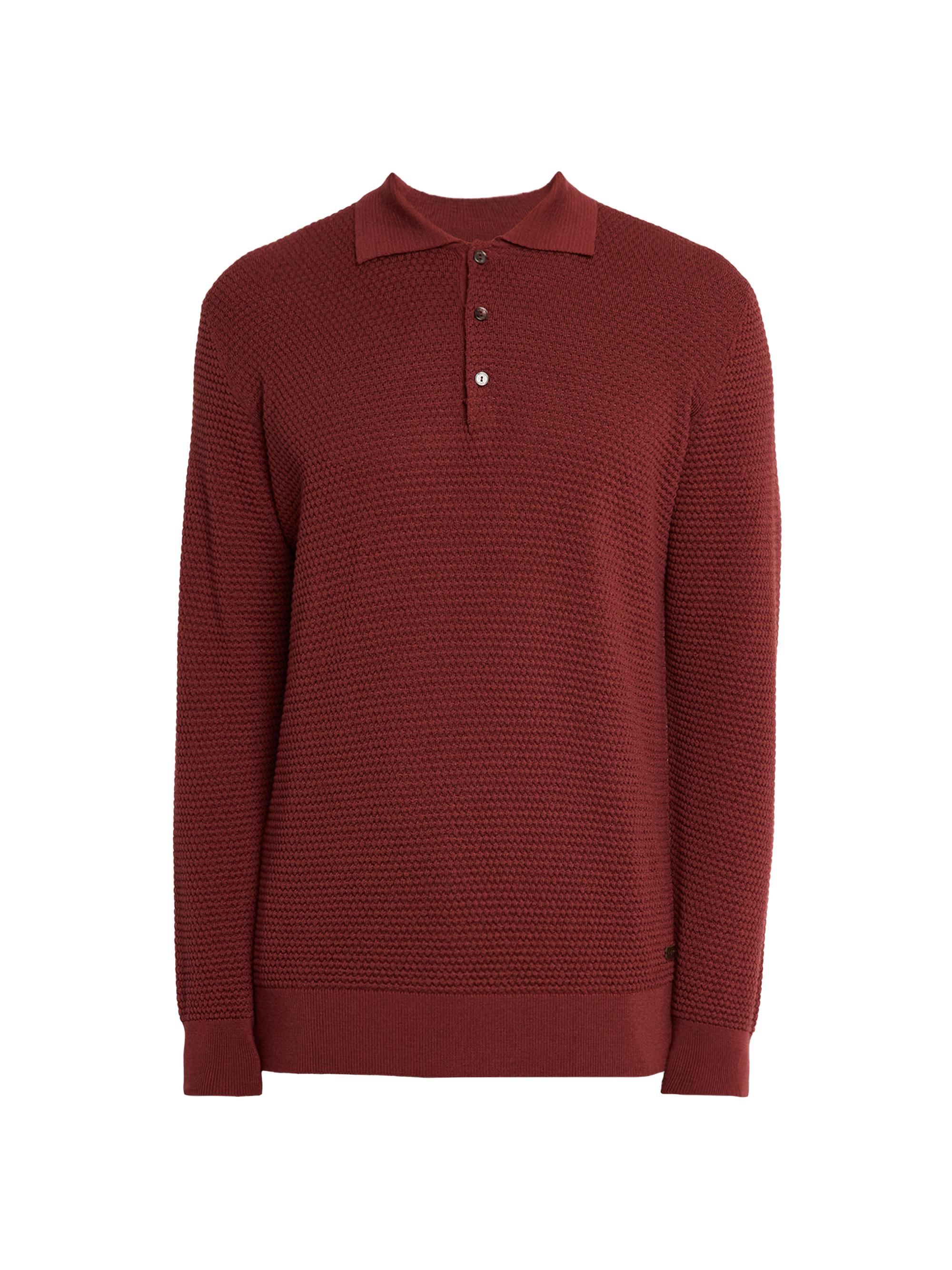 Eton Men's Merino Wool Popcorn Stitch Polo Sweater - Red