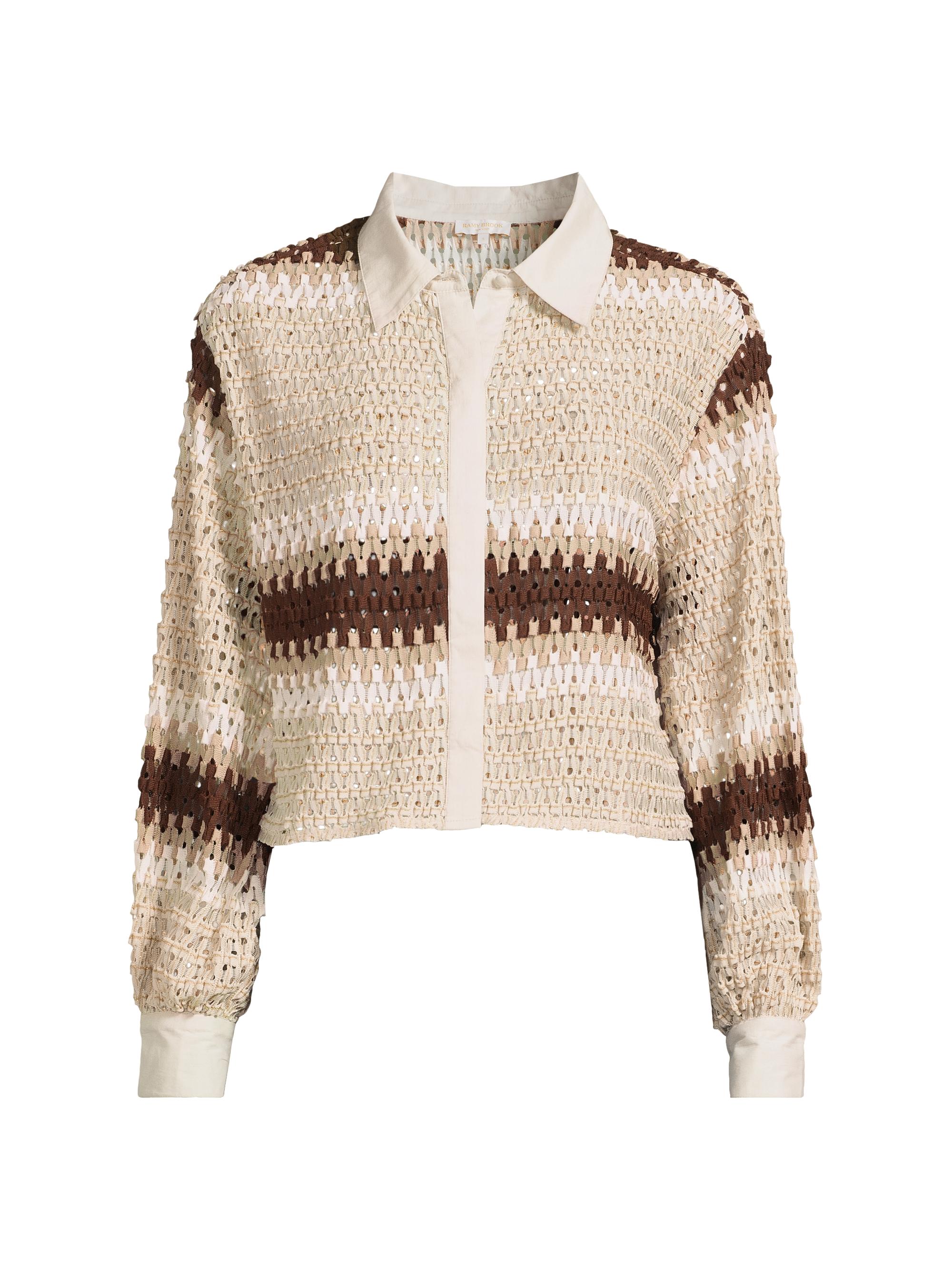 Ramy Brook Women's Naomi Colorblocked Crochet Cover-Up Shirt - Sandstone Crochet