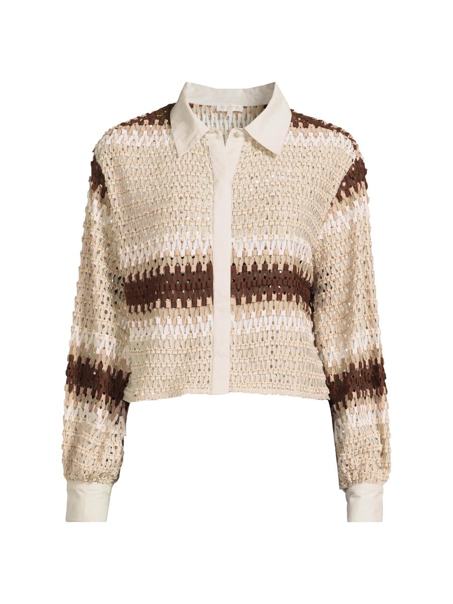 Ramy Brook Women's Naomi Colorblocked Crochet Cover-up Shirt