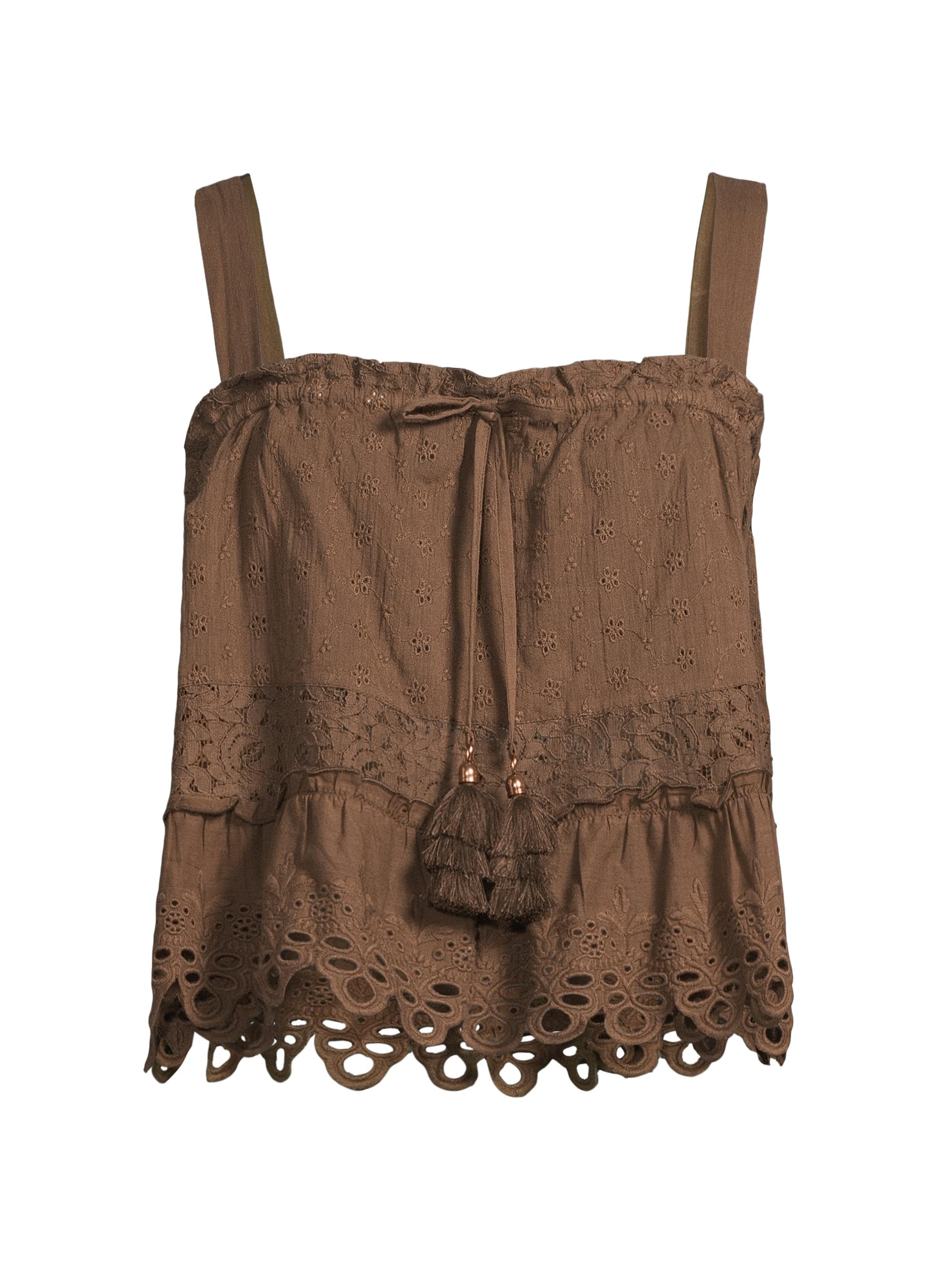 Ramy Brook Women's Amina Embroidered Cotton Top - Beach Brown