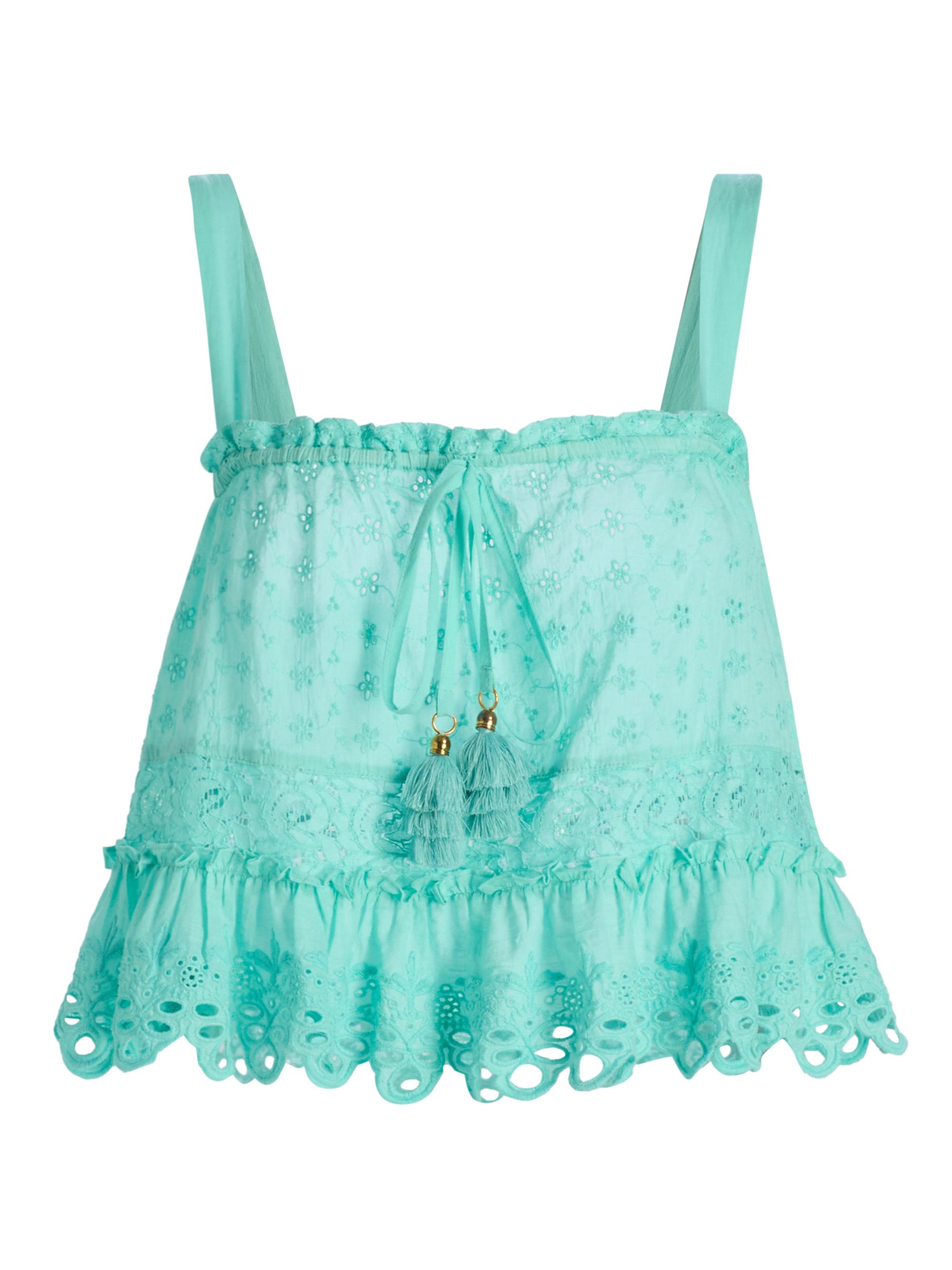 Ramy Brook Women's Amina Embroidered Cotton Top - Seaglass