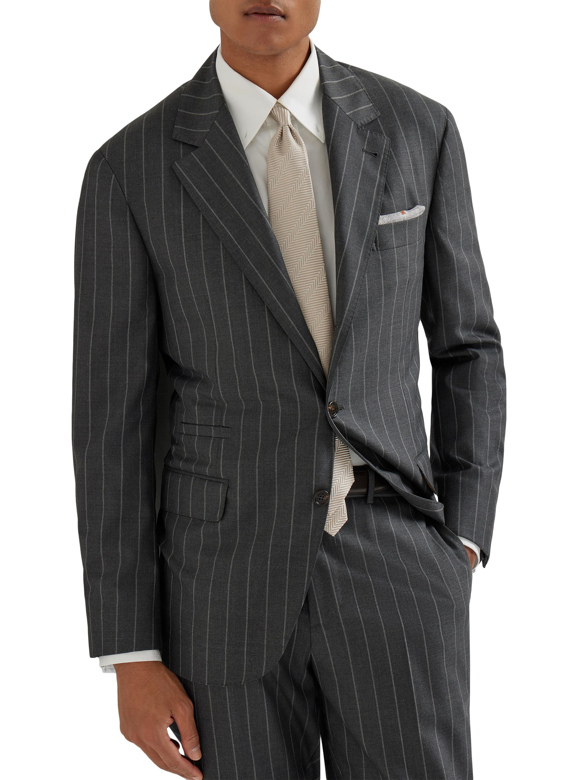Brunello Cucinelli Men's Super 150s Virgin Wool Wide Chalk Stripe Batavia Blazer - Grey