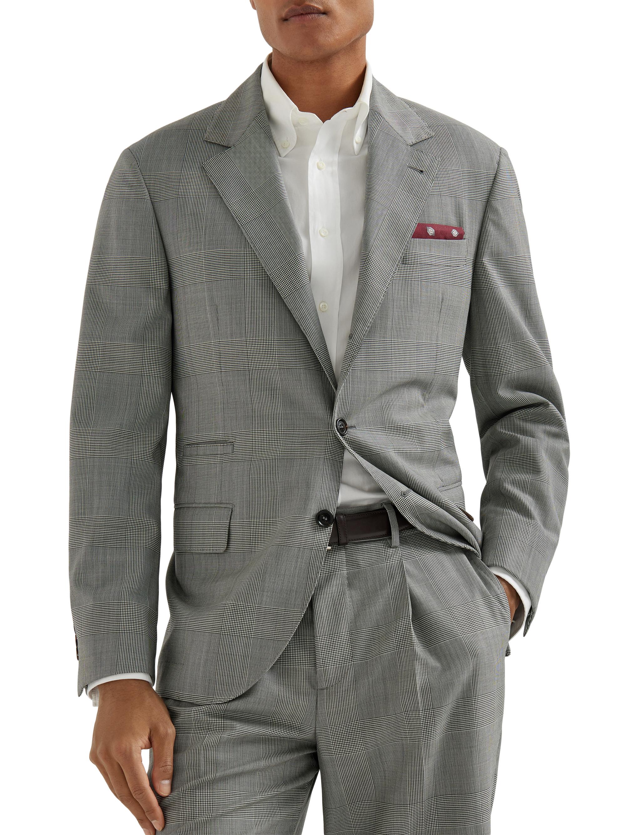 Brunello Cucinelli Men's Super 150s Virgin Wool Prince of Wales Jacket - Grey