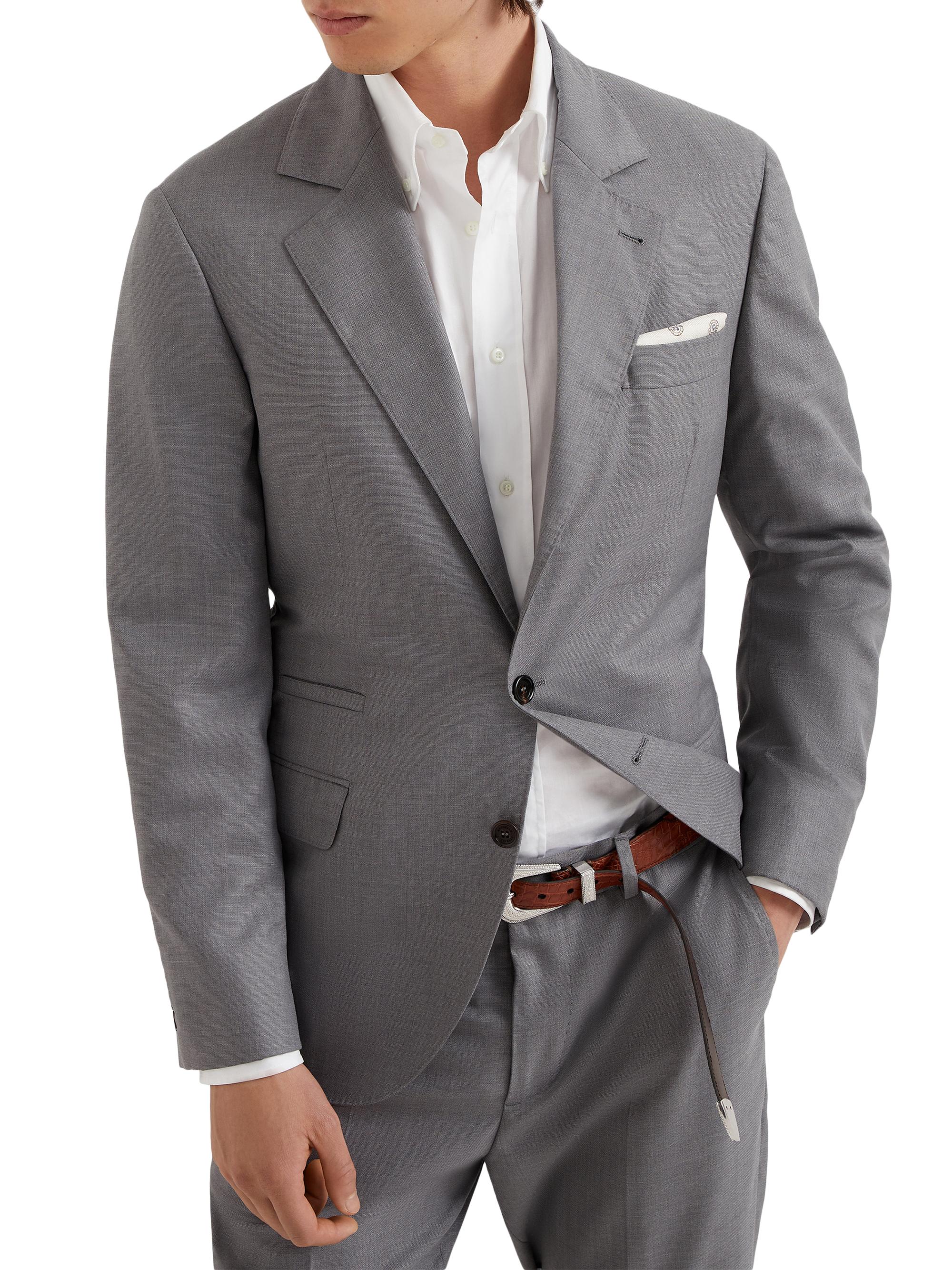 Brunello Cucinelli Men's Virgin Wool and Silk Lightweight Hopsack Blazer - Grey