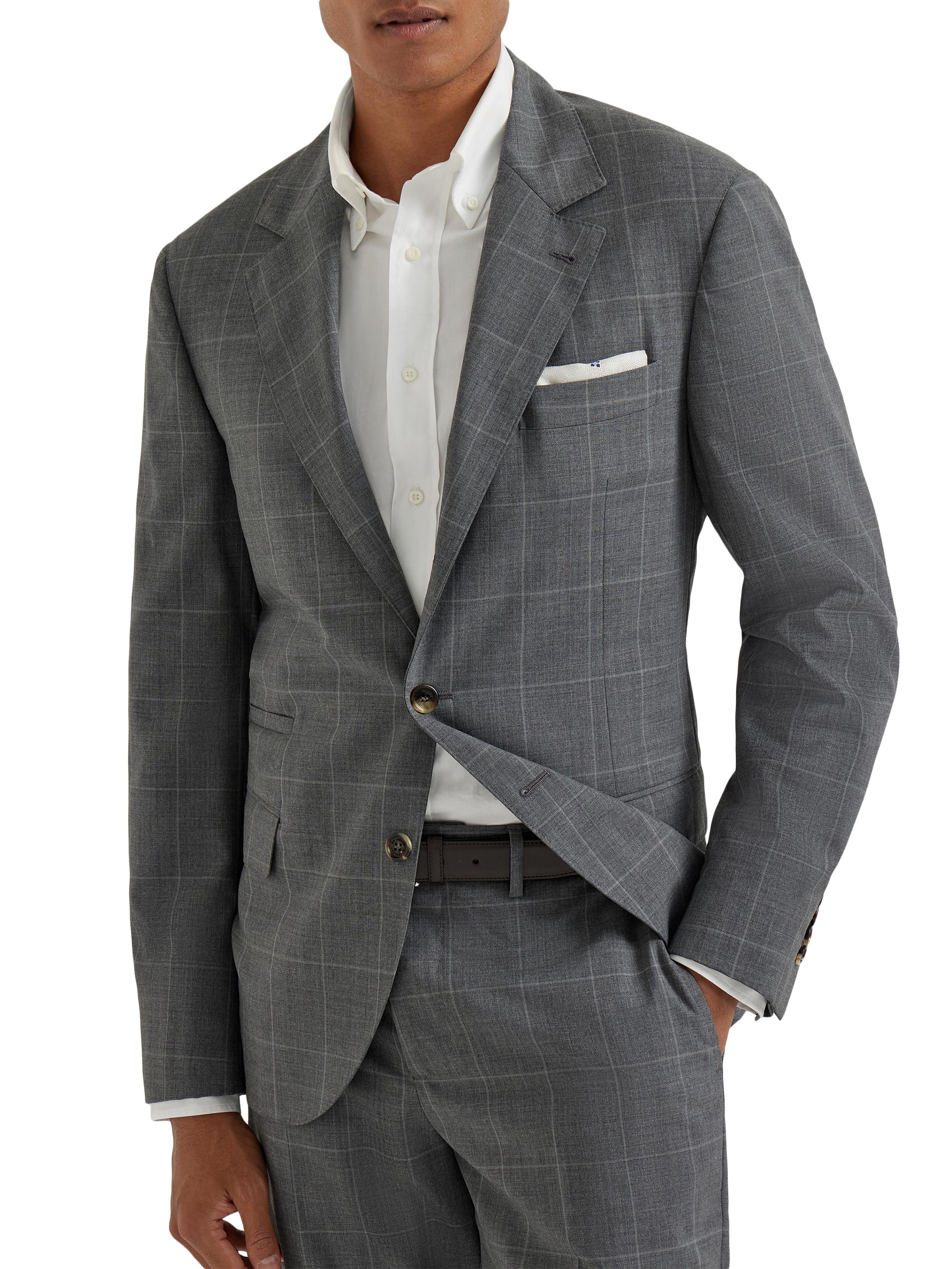 Brunello Cucinelli Men's Super 120s Virgin Wool Overcheck Jacket - Grey