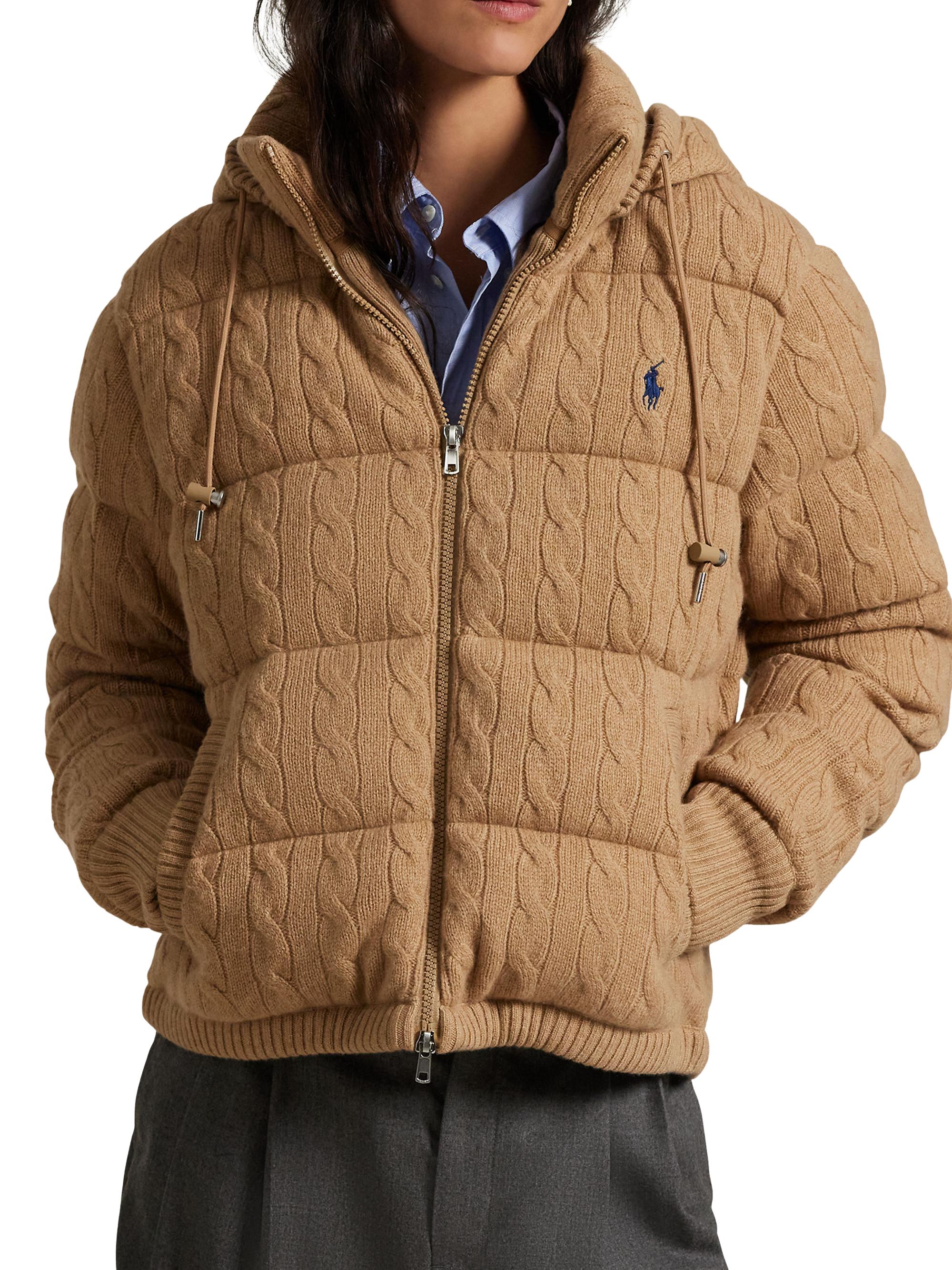 Polo Ralph Lauren Cable-Knit Hooded Down Coat | Saks Fifth Avenue
