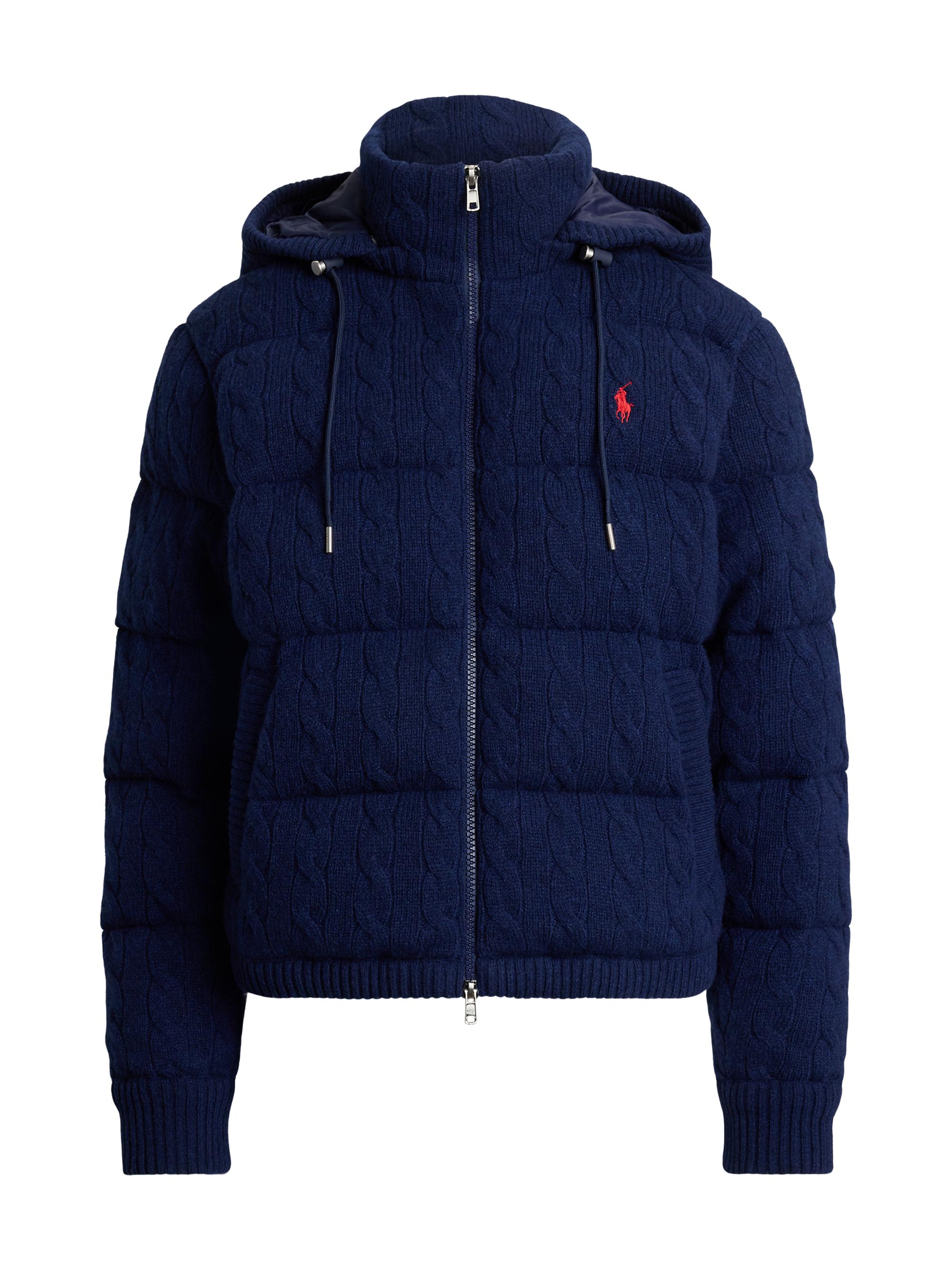 Polo Ralph Lauren Women's Cable-Knit Hooded Down Coat - Spring Navy Heather