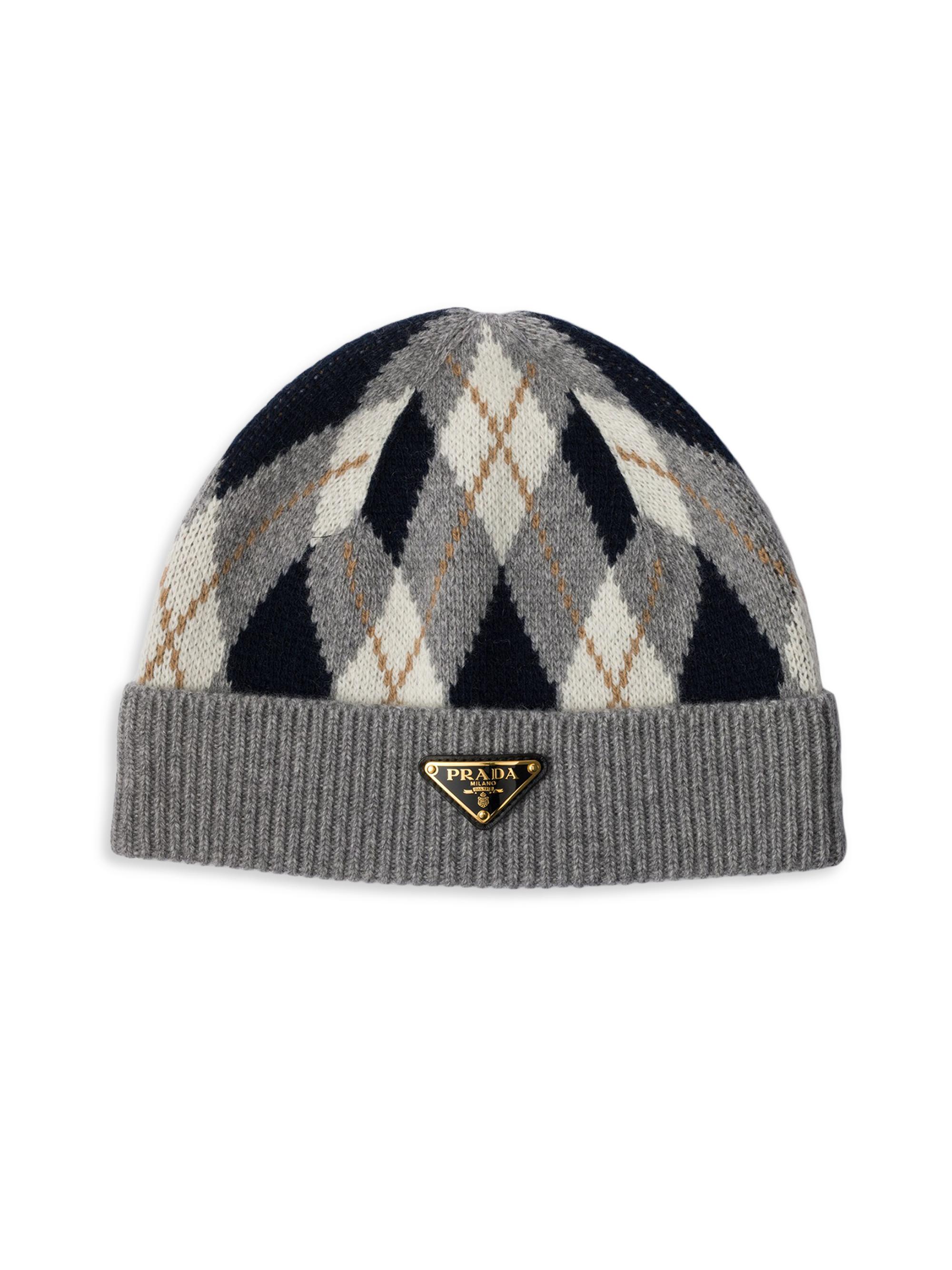 Prada Women's Argyle Knit Beanie - Grey