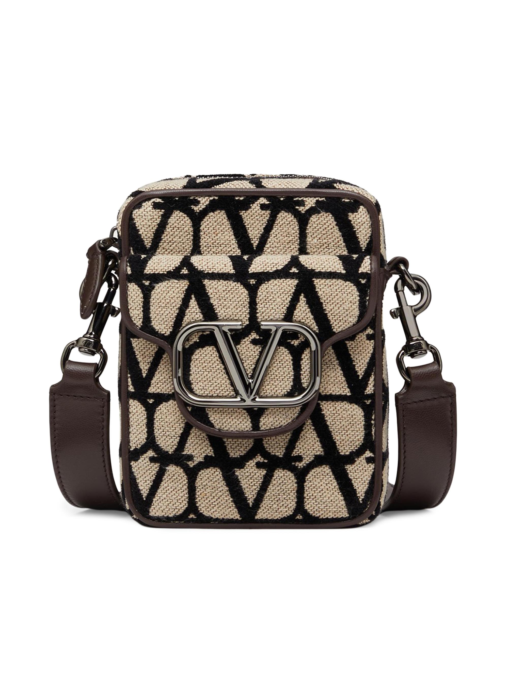 Valentino Garavani Men's Mini Locò Toile Iconographe Shoulder Bag - Natural Black Fondant