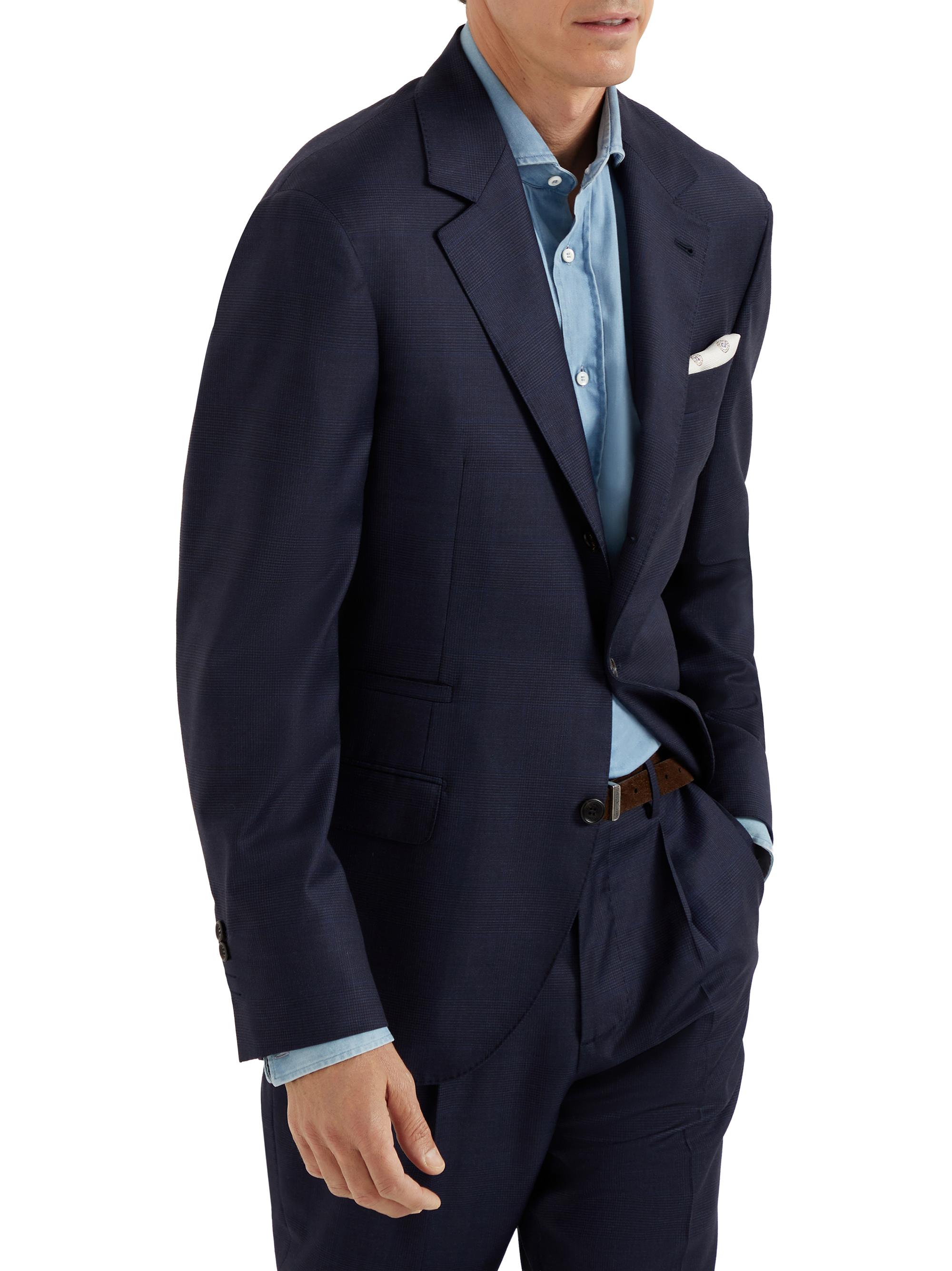 Brunello Cucinelli Men's Virgin Wool Prince of Wales Blazer - Blue