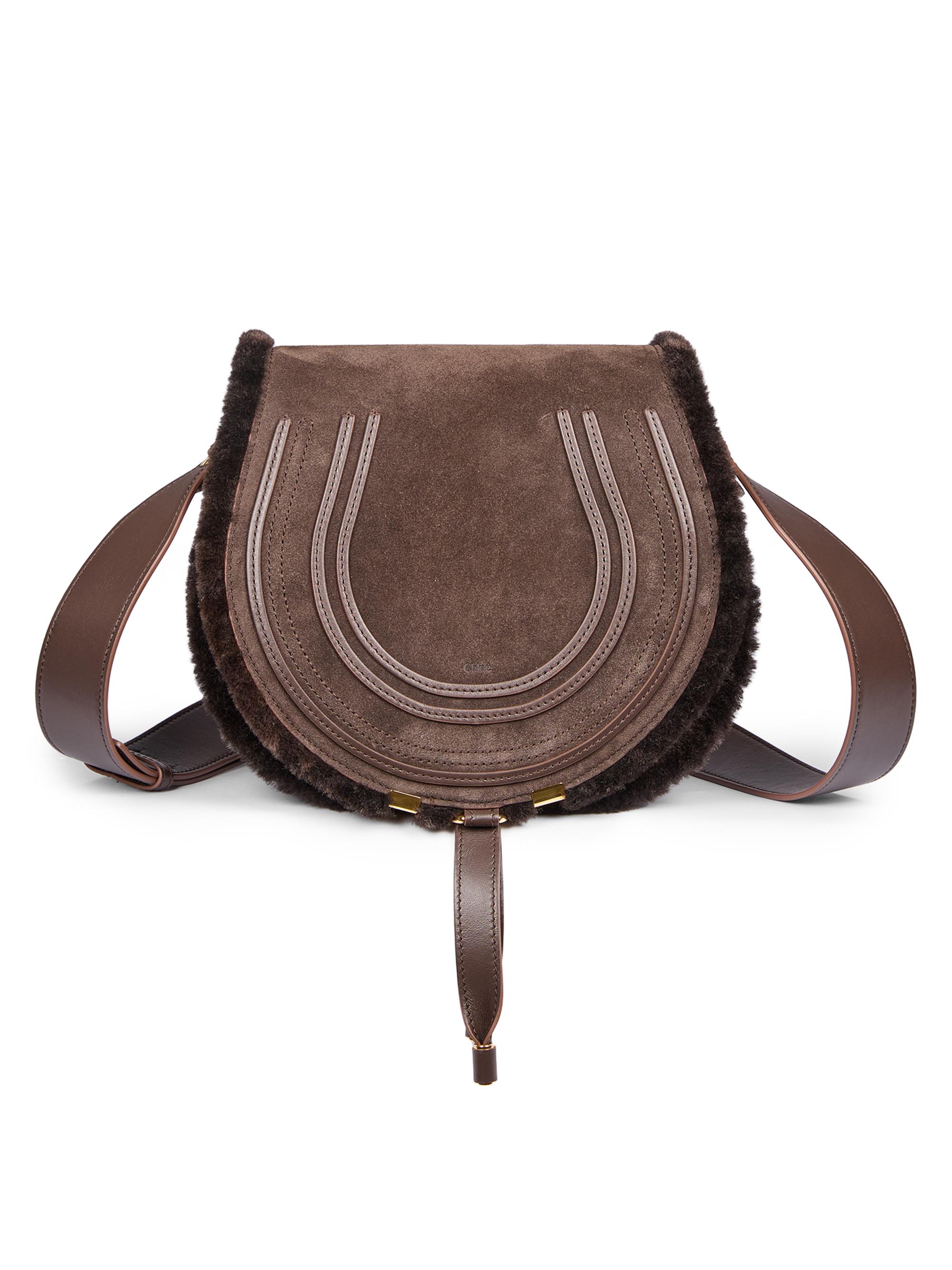 Chloé Women's Marcie Shearling-Trim Suede Crossbody Bag - Kohl Brown
