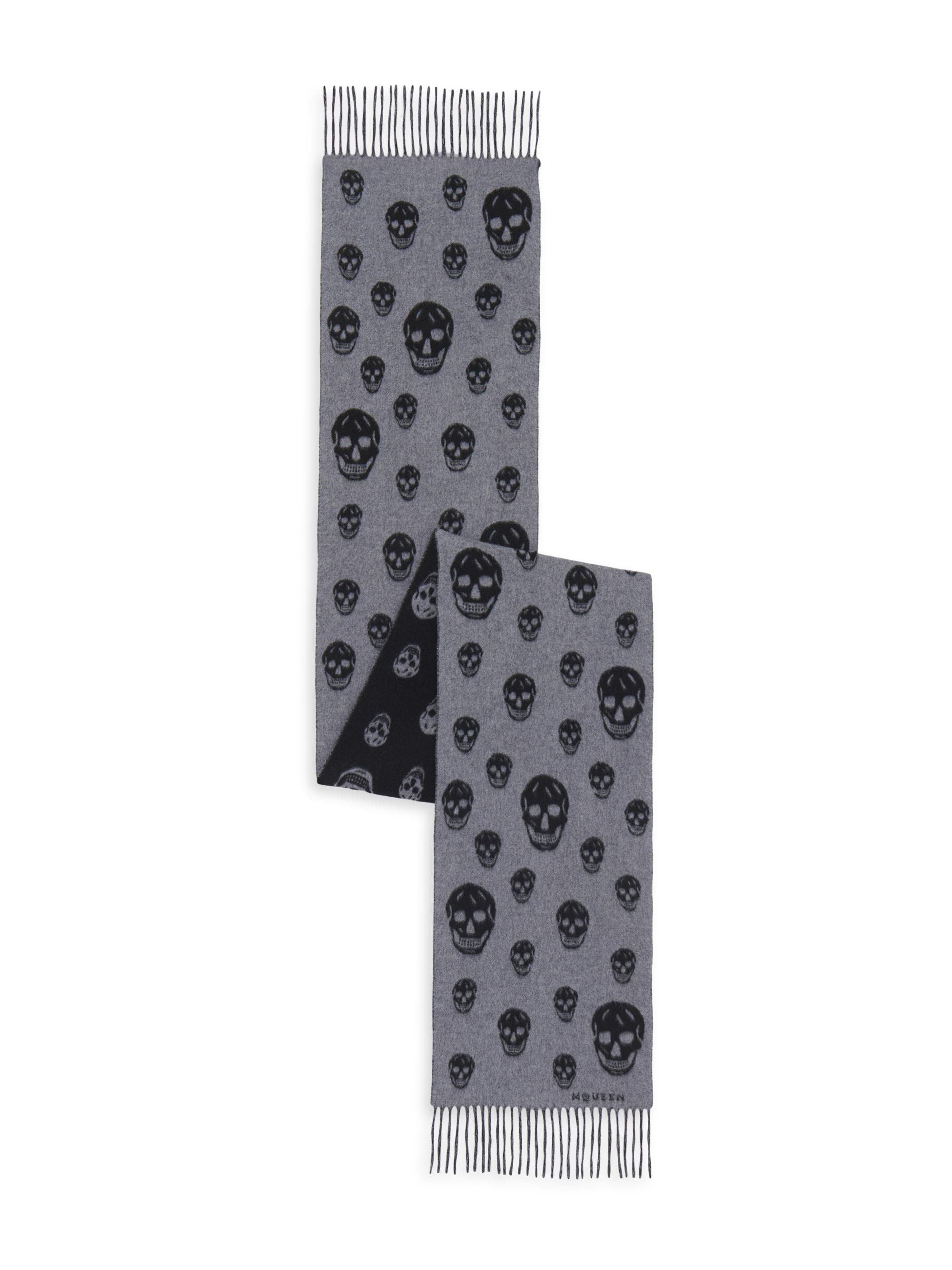 McQueen Men's SC Double-Faced Skull Wool-Cashmere Scarf - Graphite Black