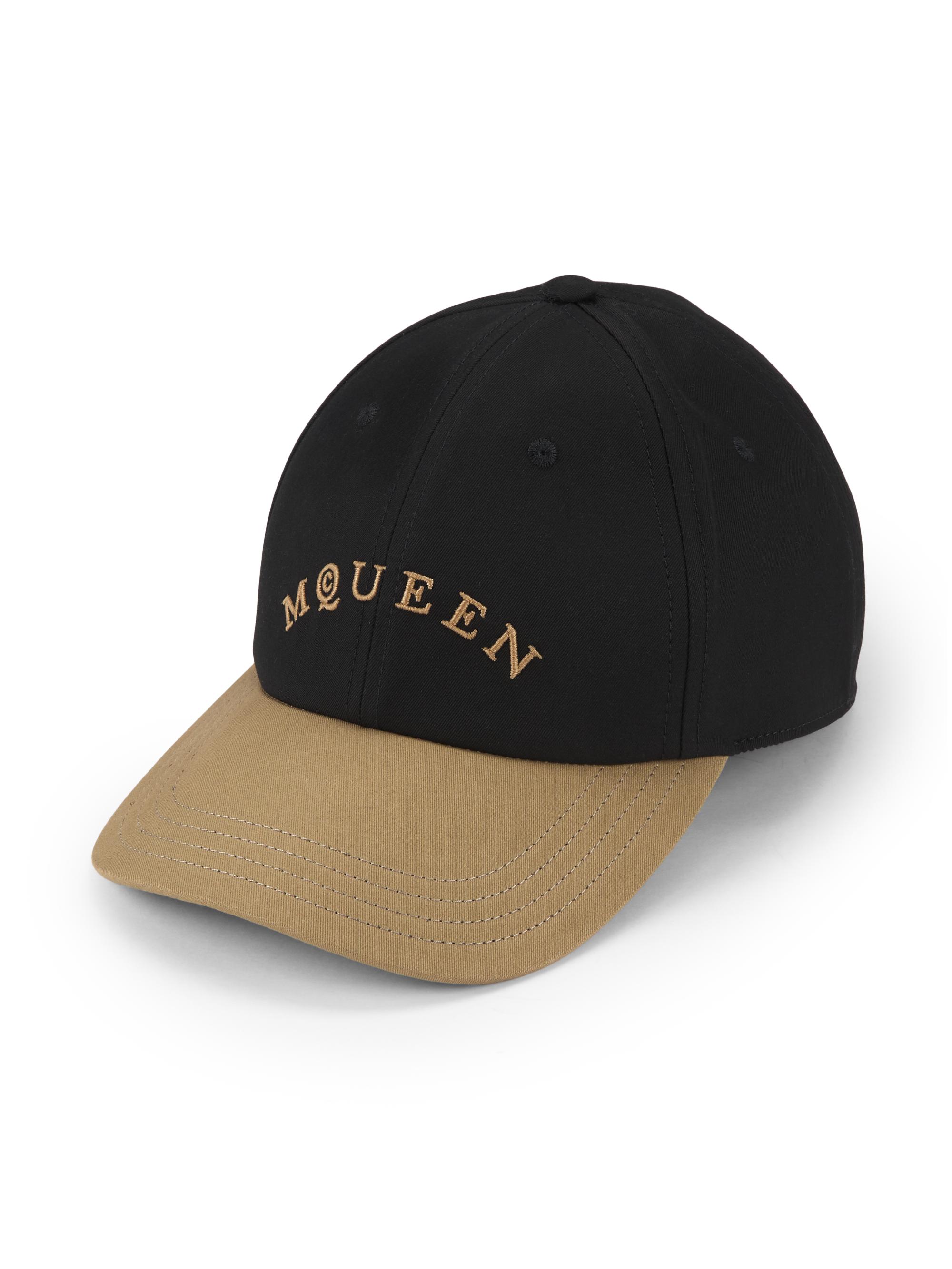 McQueen Men's Curved Logo Cotton Baseball Hat - Black Camel