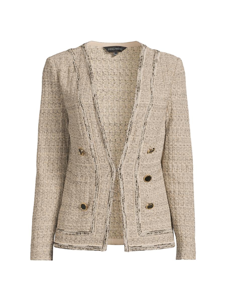 Ming Wang Women's  X Tanya Foster Heritage Shimmer Knit Tweed Jacket In Gold Black