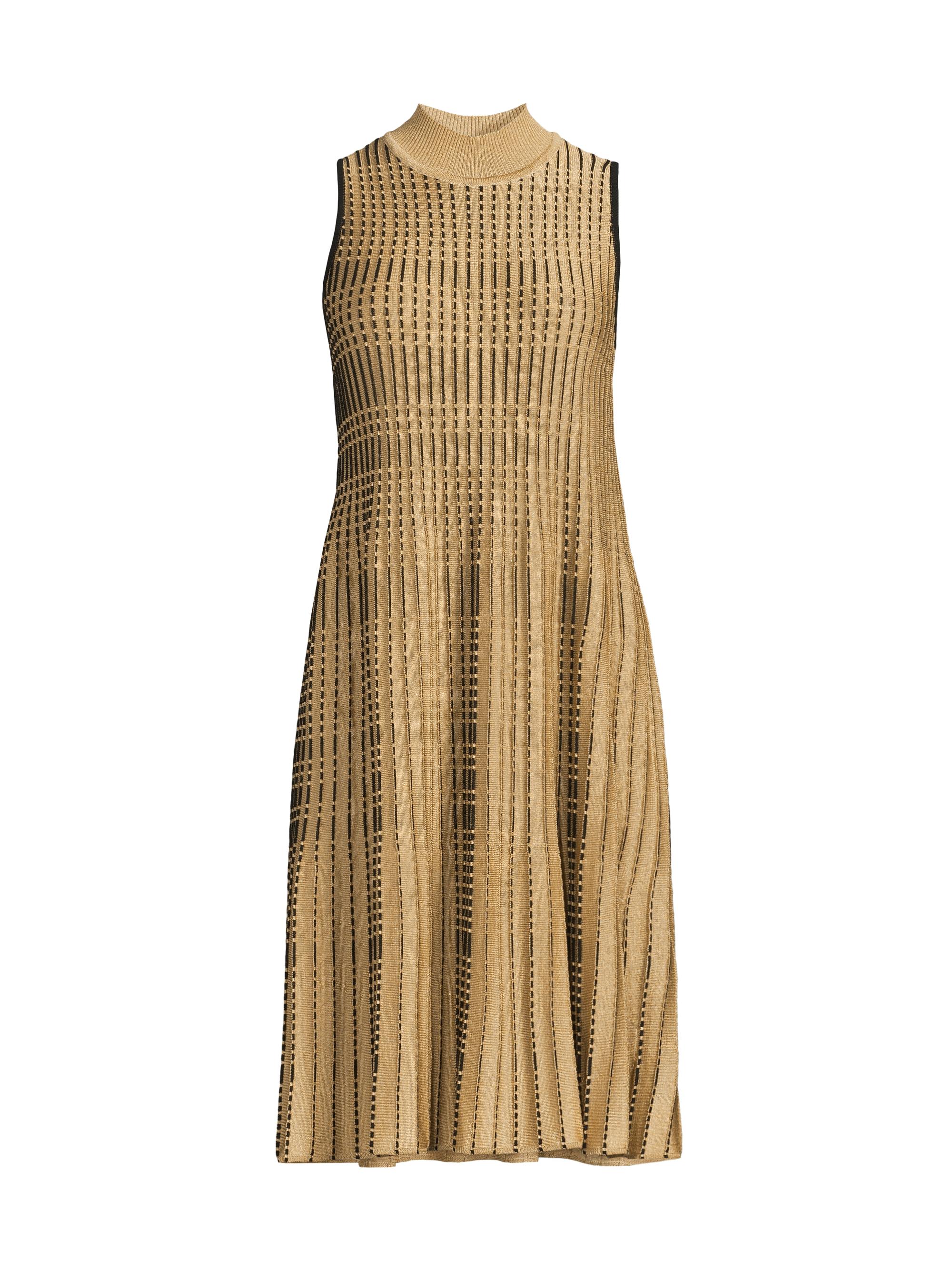 Ming Wang Women's  x Tanya Foster Linear Faux-Pleated Soft-Knit Tent Dress - Gold Black