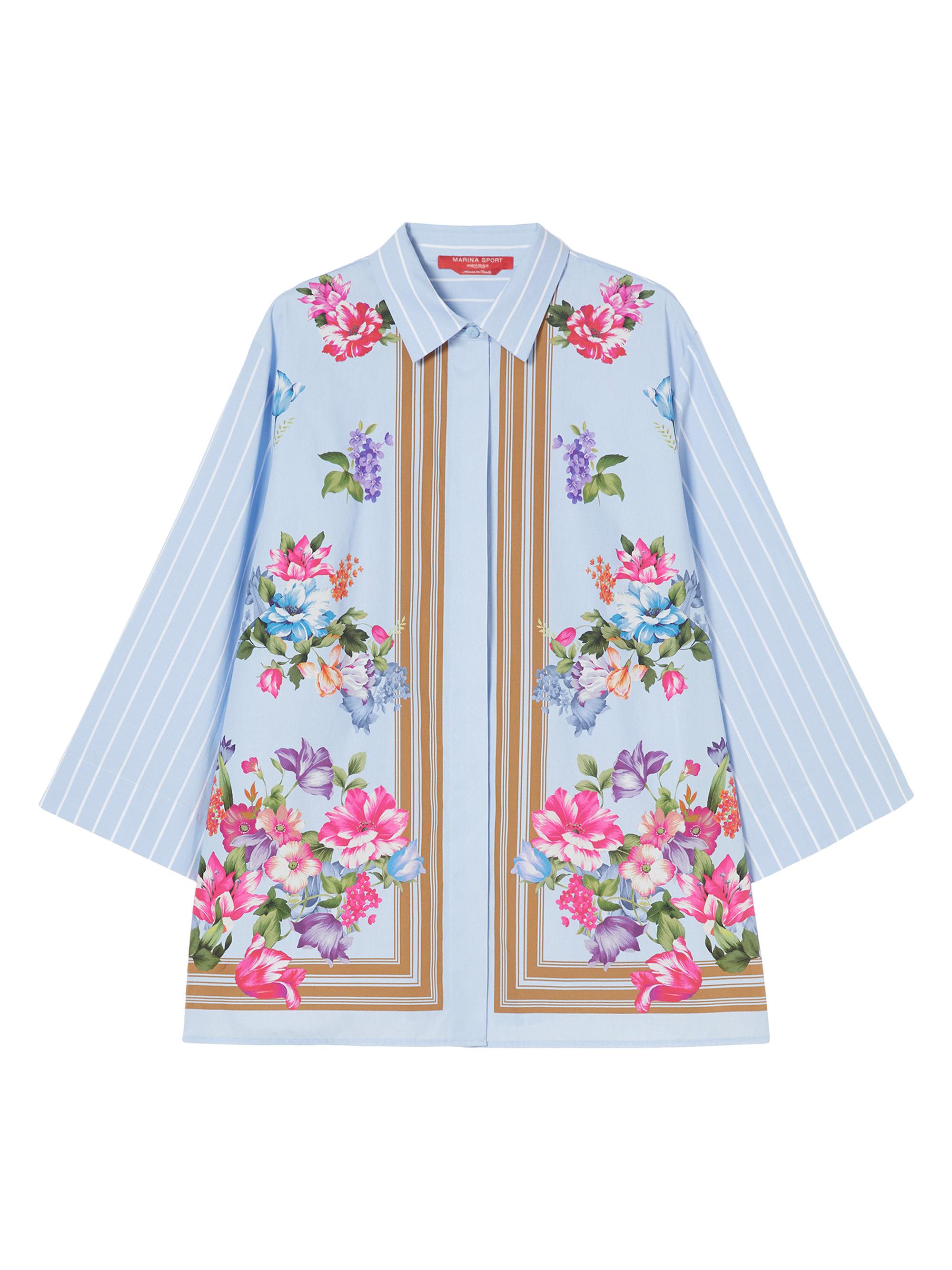 Marina Rinaldi Women's Poplin Print Shirt - Light Blue Pinstripes