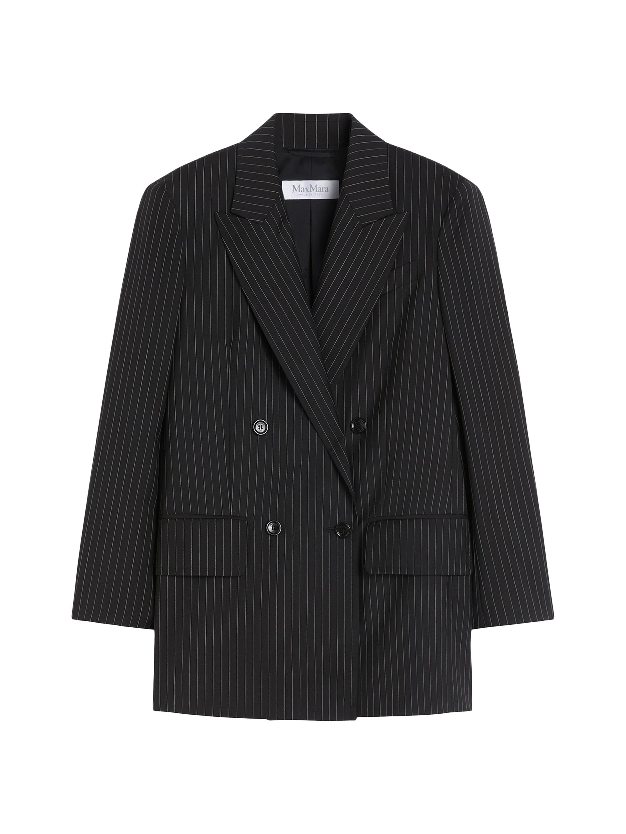 Max Mara Women's Double Breasted Pinstripe Wool Blazer - Black White Pinstripes