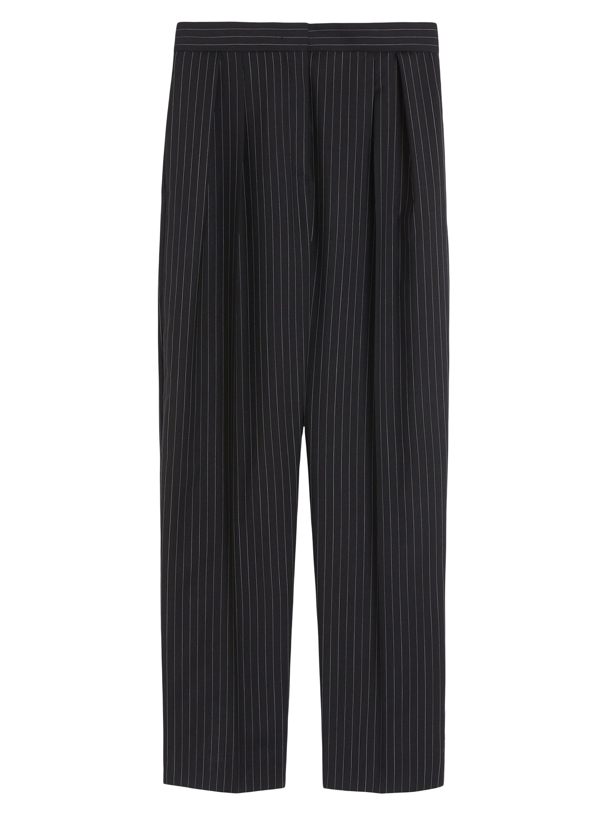 Max Mara Women's Woollen Cloth Carrot Fit Trousers - Black White Pinstripes