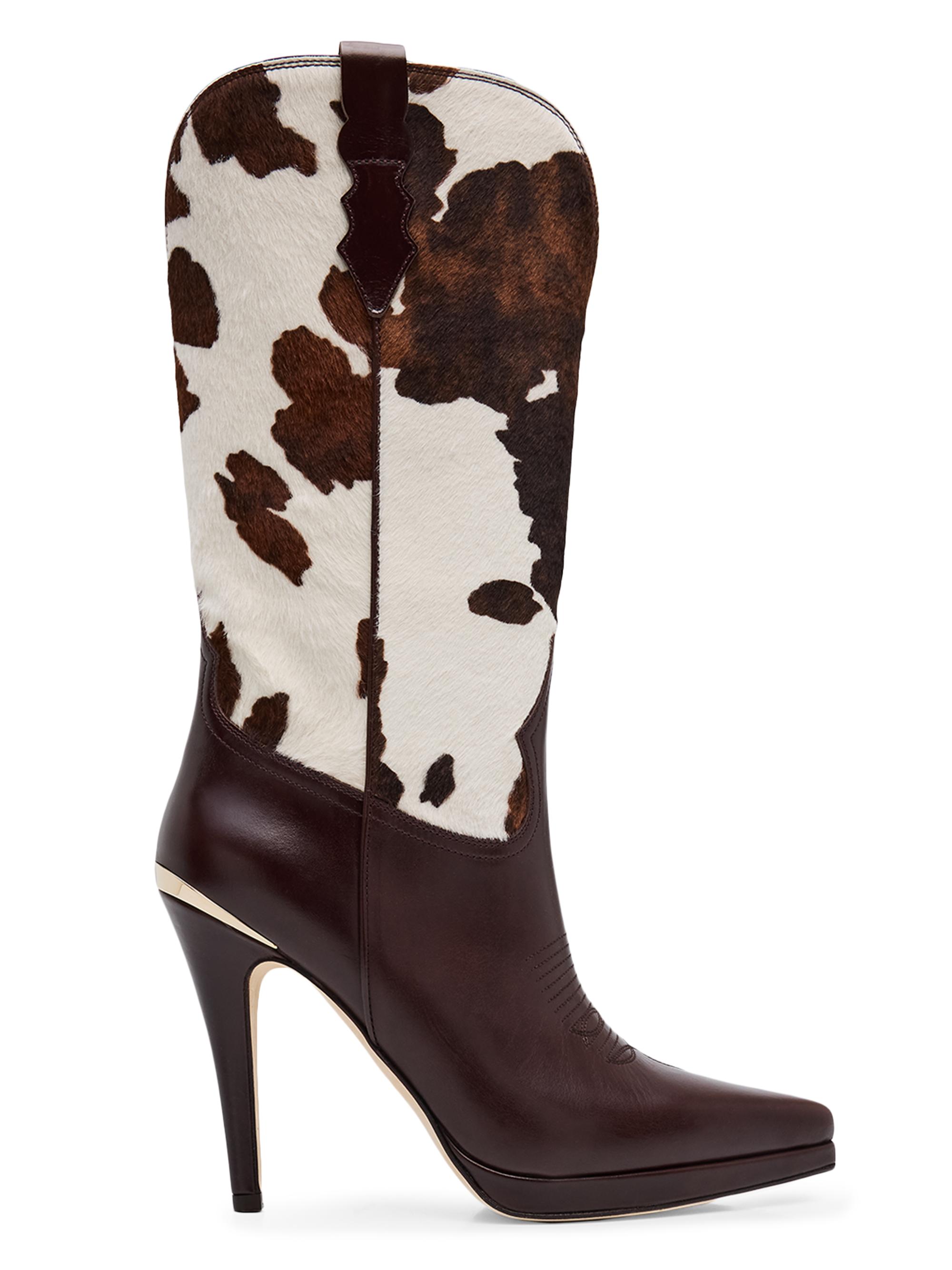 Partlow Women's Izzie 110MM Calf Hair Leather Cowboy Boots - Marrone