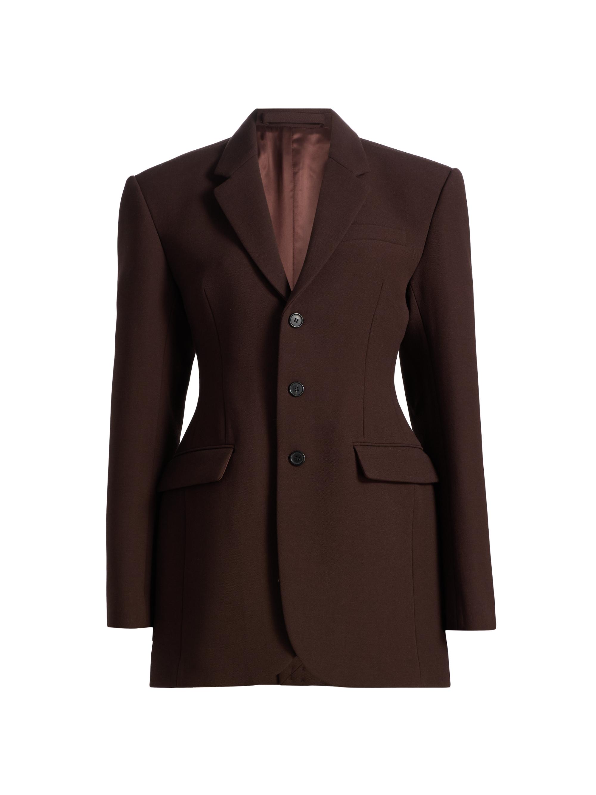 WARDROBE.NYC Women's Longline Wool Tailored-Fit Blazer - Dark Brown