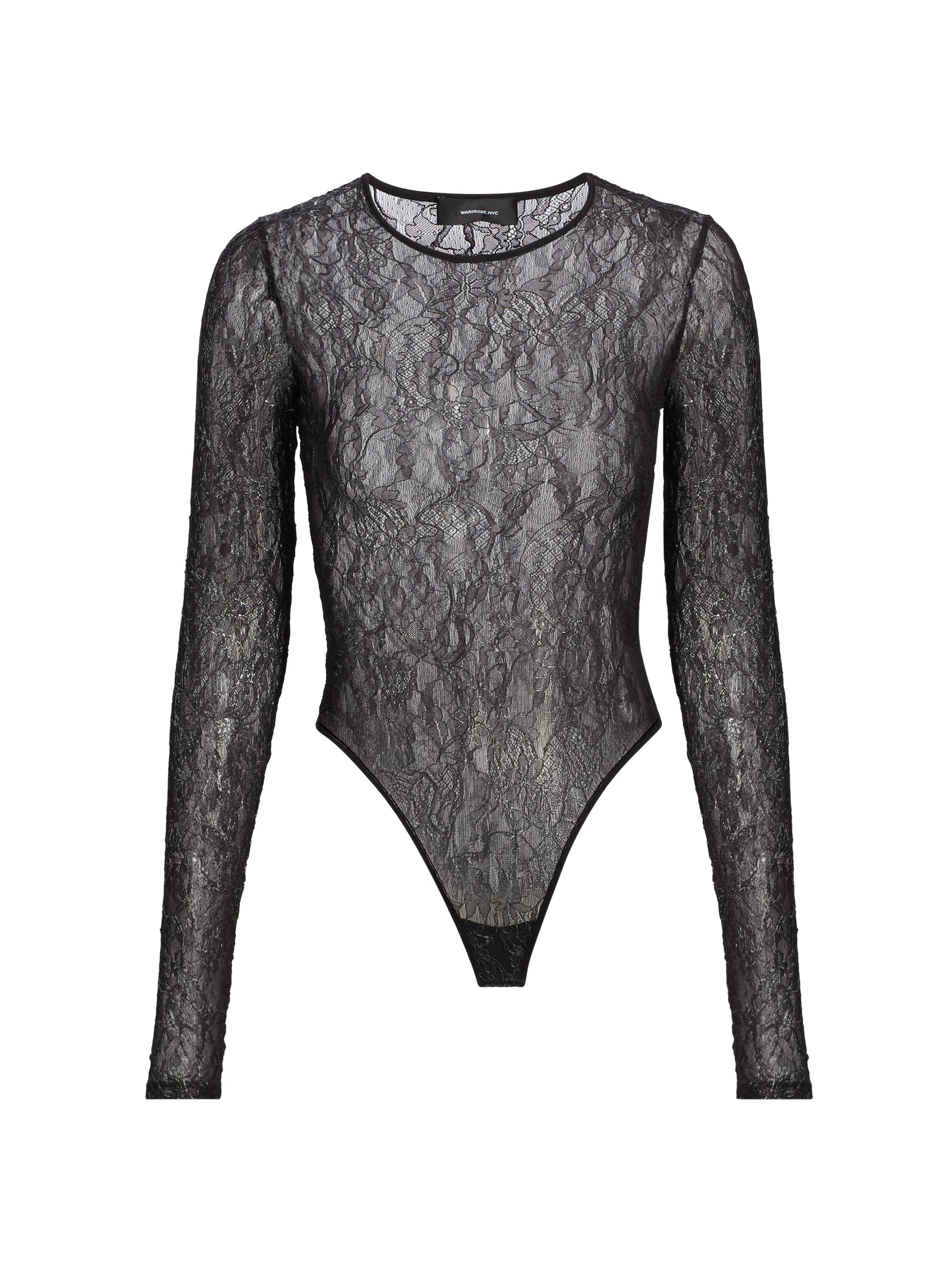 WARDROBE.NYC Women's Lace Sheer Bodysuit - Black Silver