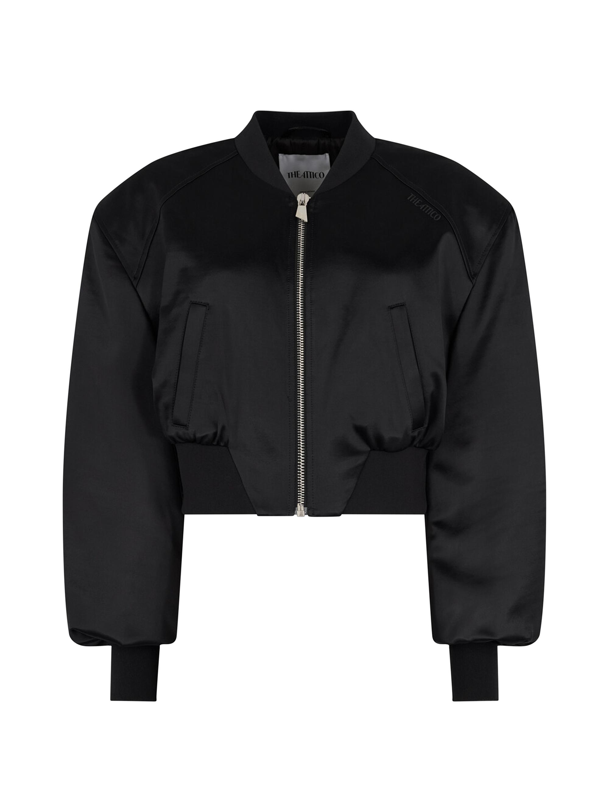 The Attico Women's Elasticized Trim Crop Bomber Jacket - Black