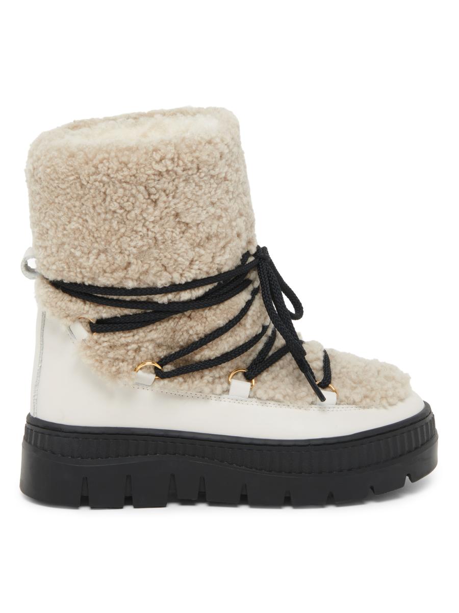 Pollini Women's Ice Cracker 55mm Shearling-trimmed Leather Ankle Boots In White